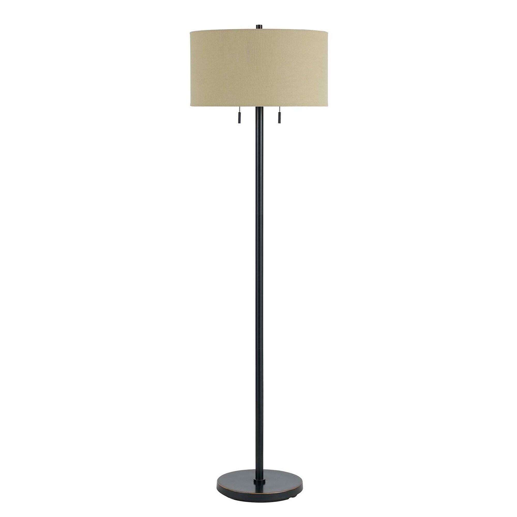 Metal Body Floor Lamp with Fabric Drum Shade and Pull Chain Switch， Black - Mycitystee