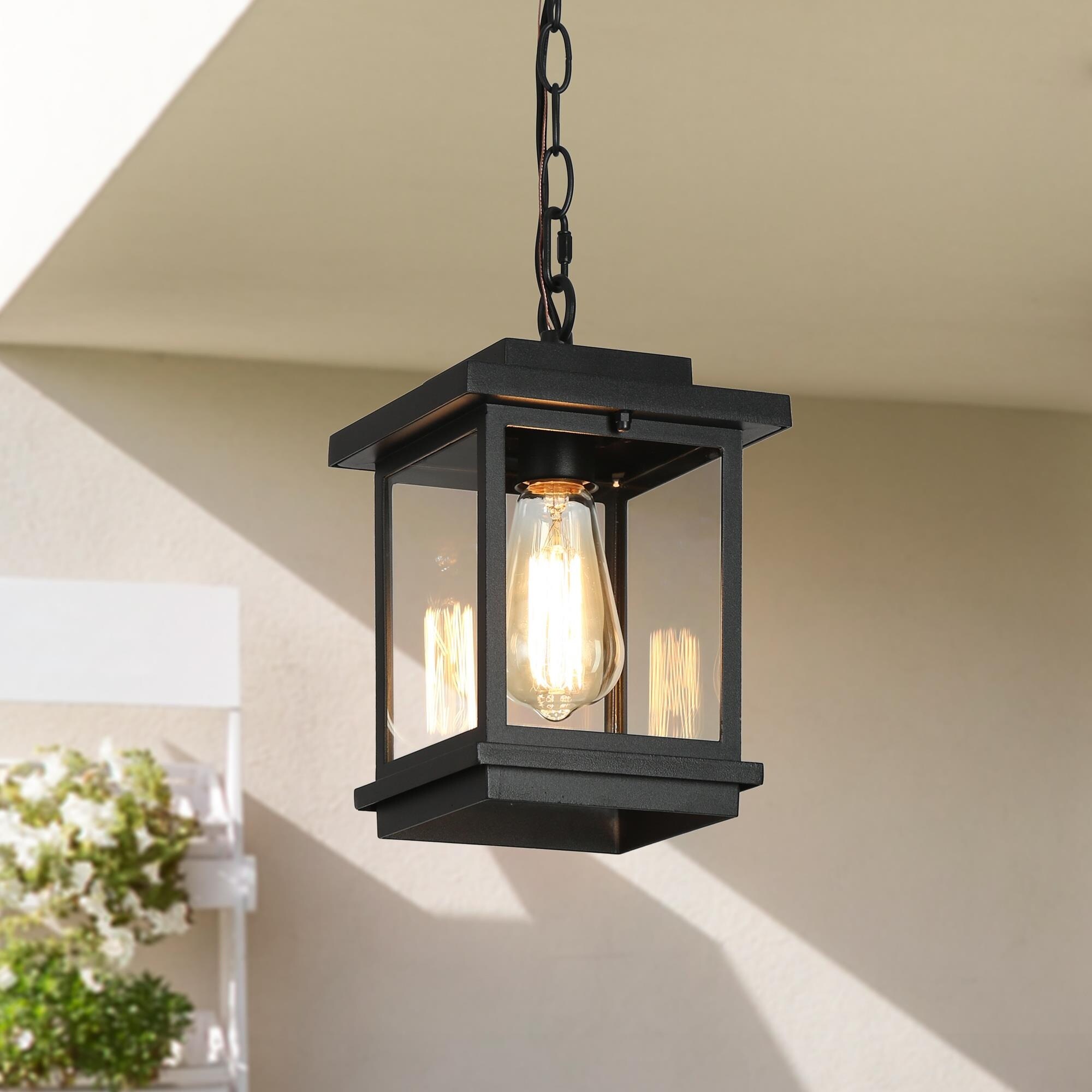 Modern Farmhouse Black 1-Light Outdoor Pendant Transitional Metal Hanging Light - L 6.7