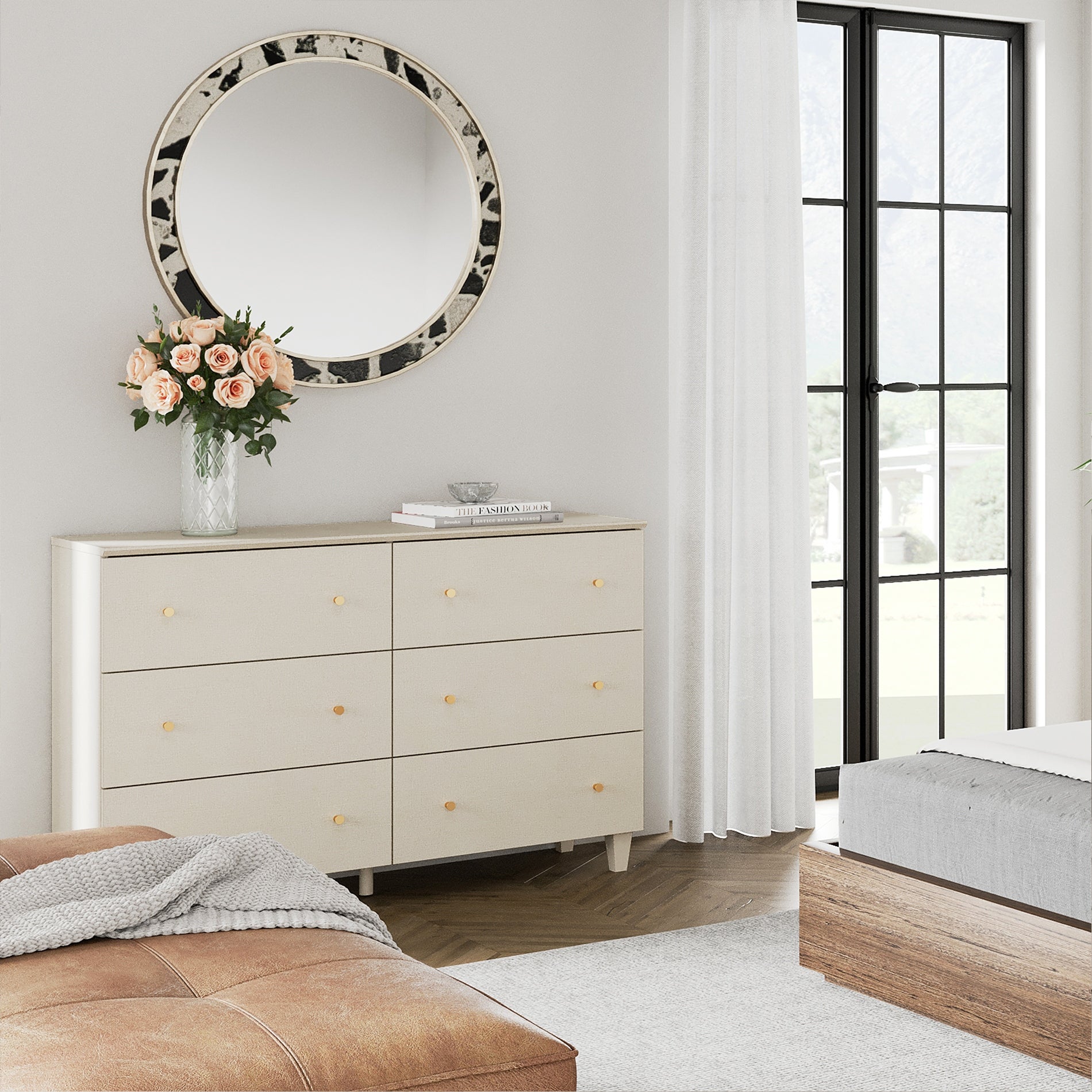 Beige Dresser with 6 Drawers， 47.2