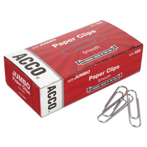 Acco Paper Clips， Jumbo， Smooth， Silver， 100 Clips/Box， 10 Boxes/Pack (72580) - Mycitystee