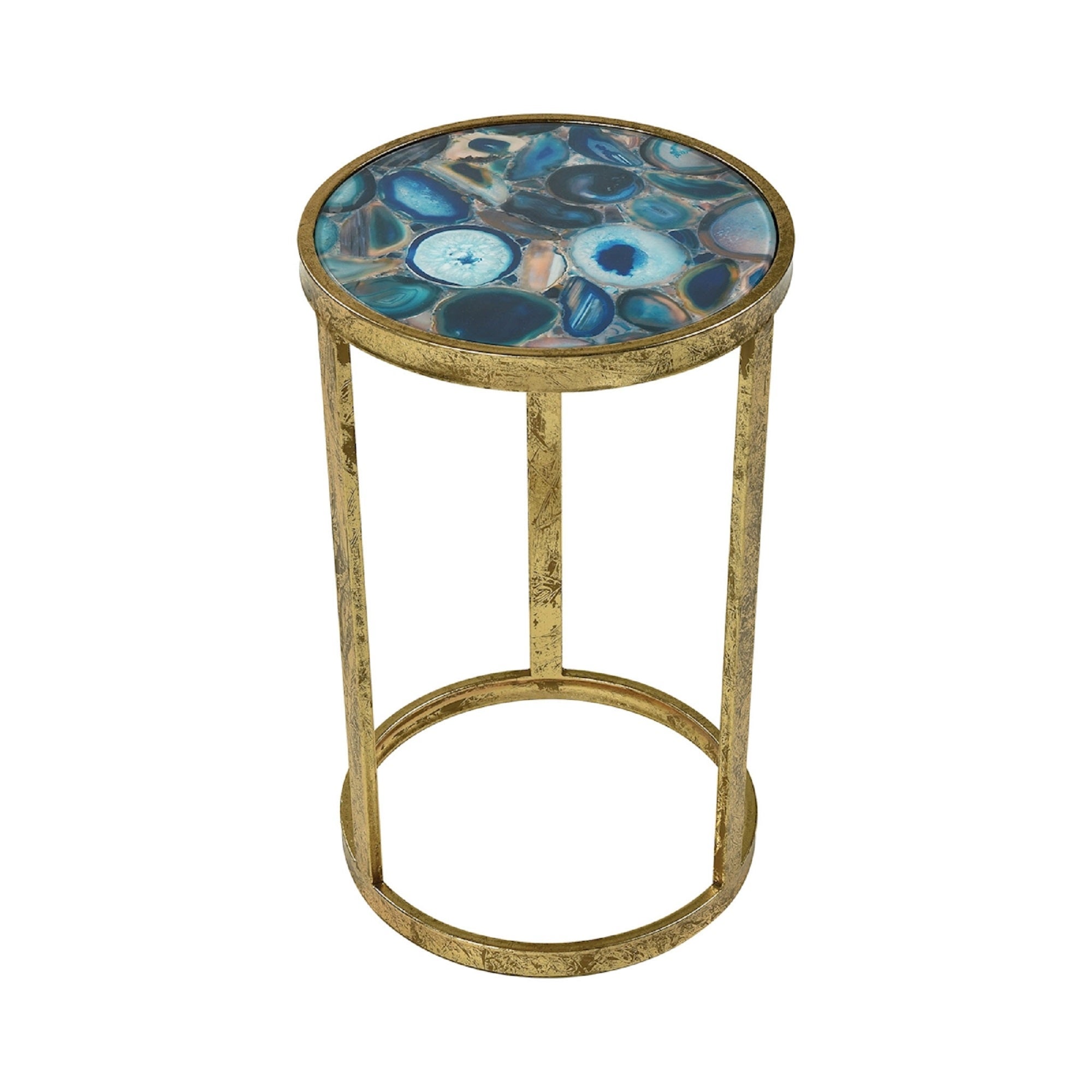 19.5” Blue and Gold Round Krete Accent Table - Mycitystee