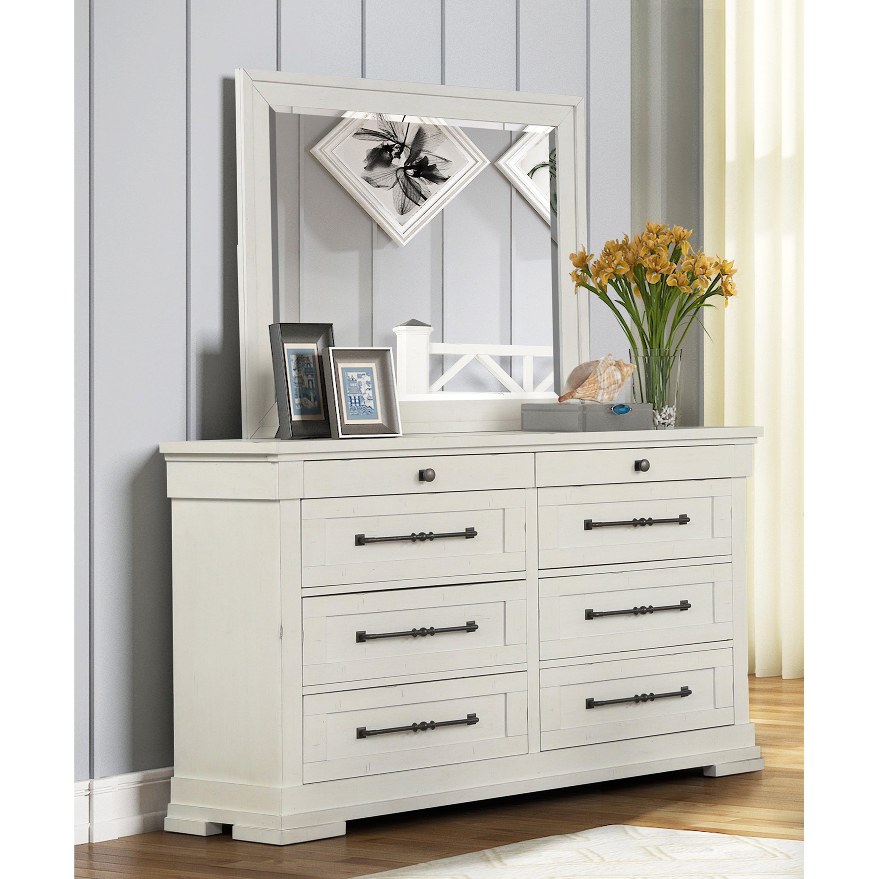 Roundhill Furniture Laria Antique White Finish Wood 8-Drawer Dresser with Mirror - - 35767211 - Mycitystee