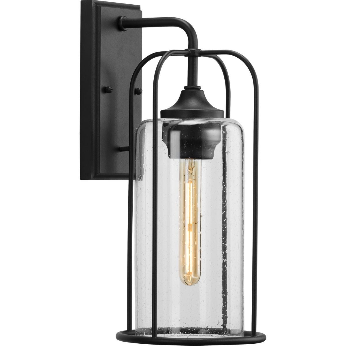 Watch Hill Collection 1-Light Textured Black Clear Seeded Glass Farmhouse Outdoor Medium Wall Lantern Light Shopping - The Best Deals on Outdoor Wall - Mycitystee