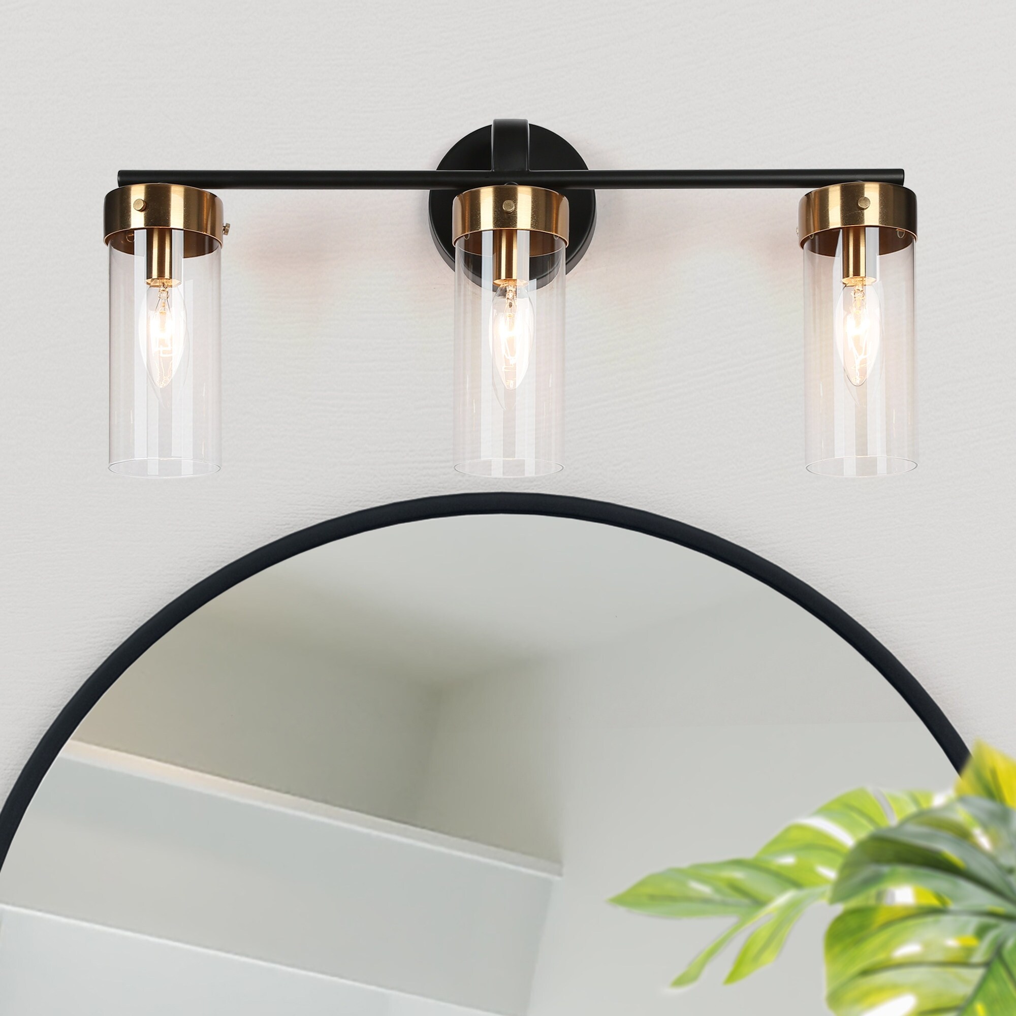 Modern Black Gold 1/2/3/4-Light Linear Bathroom Vanity Light Glass Wall Sconce - Mycitystee