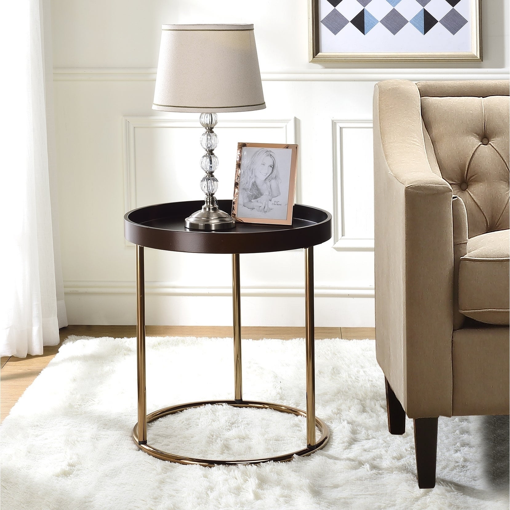 Silver Orchid Bruns Round Espresso Tray Table - Mycitystee