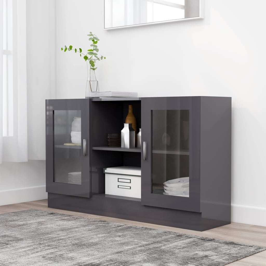 vidaXL Vitrine Cabinet High Gloss Gray 47.2
