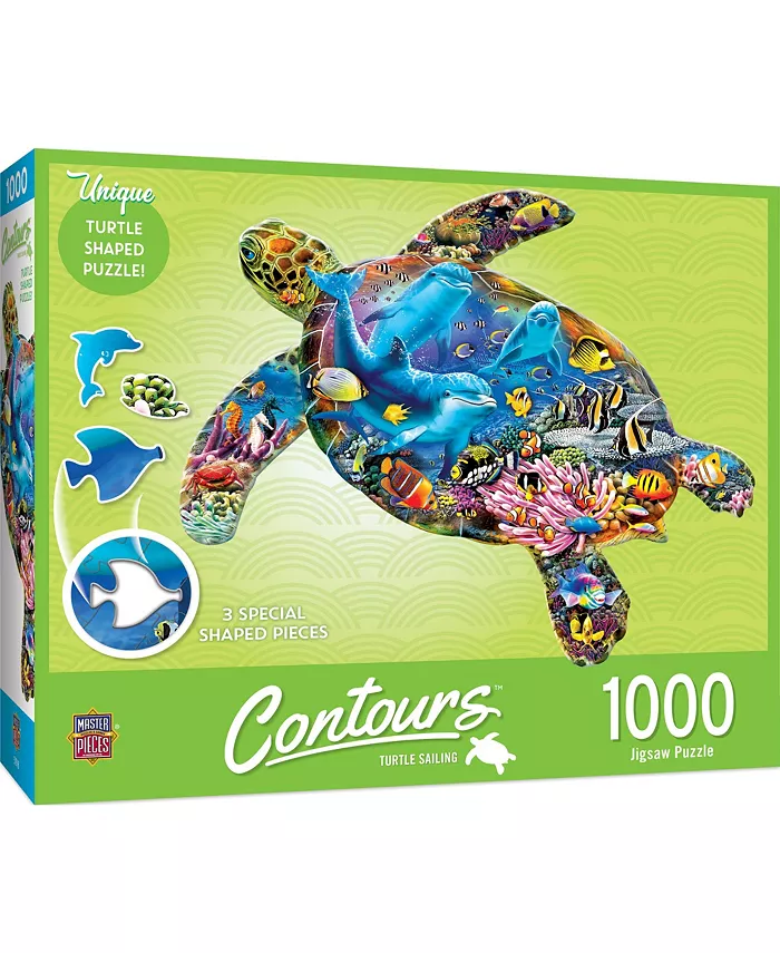 MasterPieces Puzzles Contours Shaped - Turtle Sailing 1000 Piece Jigsaw Puzzle - Mycitystee