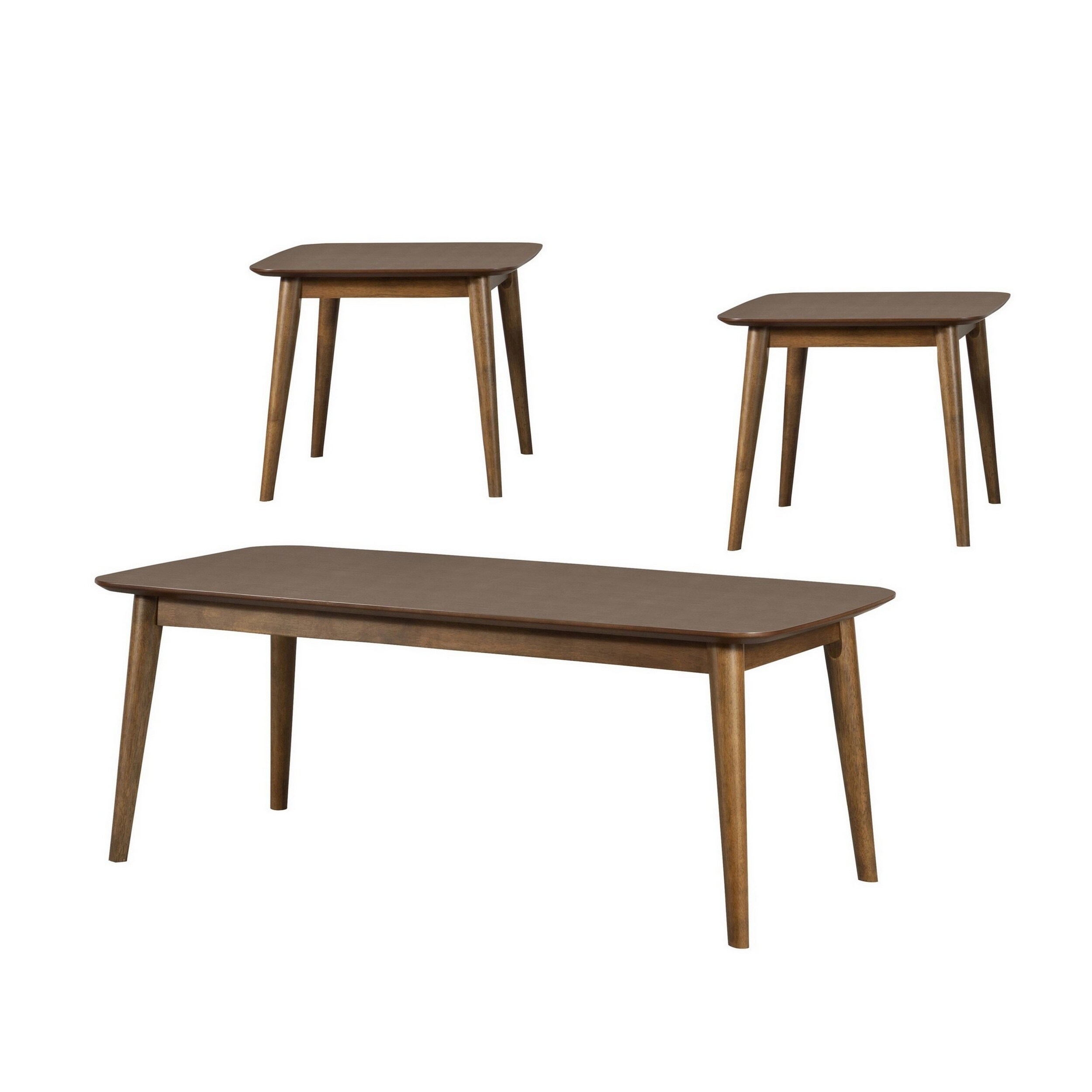 3 Piece Rectangular Coffee and Square End Table Set， Rich Walnut Brown Wood - Mycitystee