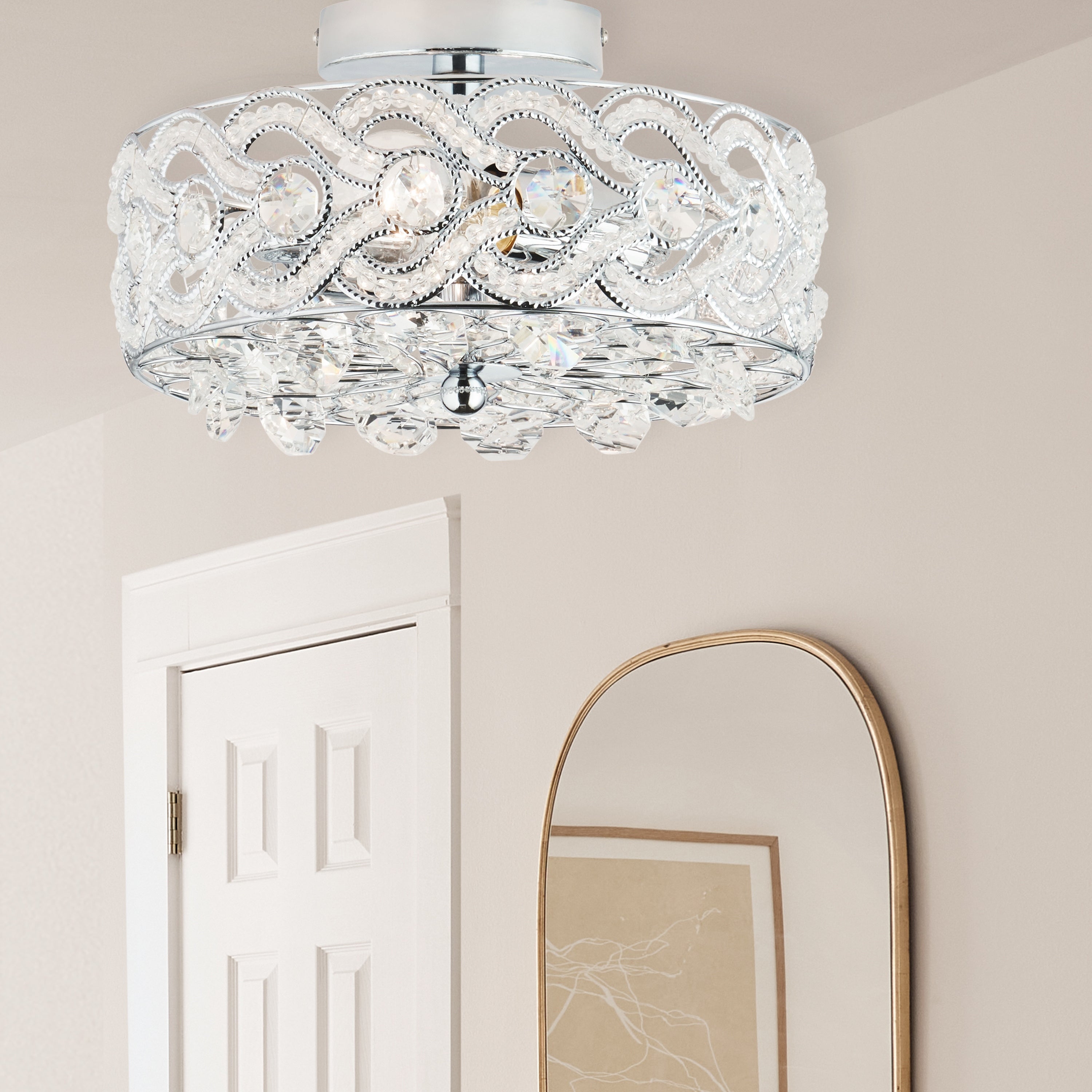 River of Goods Olivia Braided Metal and Crystal 11.5-inch Semi-Flush Mount Ceiling Light - 11.5