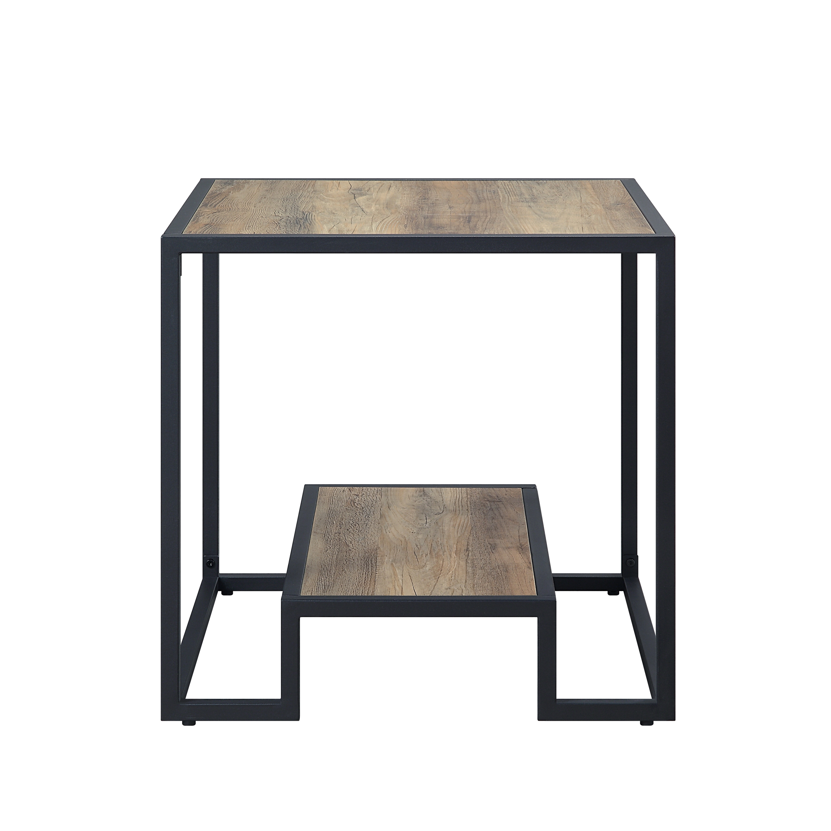 End Table in Rustic Oak and Black Finish KD 2 Storage Shelves Included Metal Frame，End Table - Mycitystee