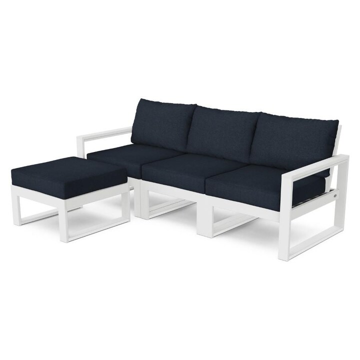 POLYWOOD EDGE 4-Piece Modular Deep Seating Set with Ottoman in White / Marine Indigo - Mycitystee