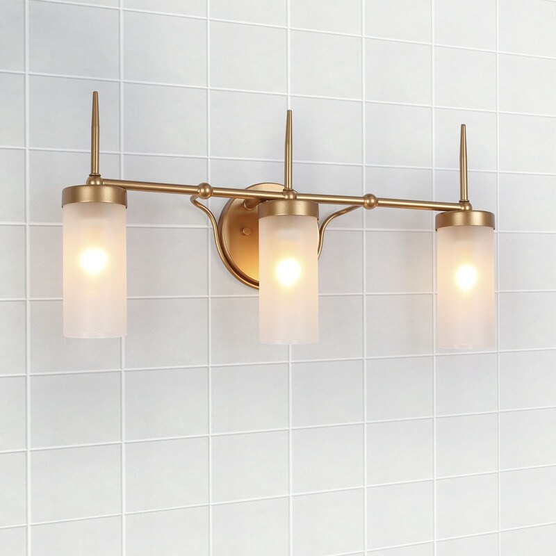 Modern Elegant 3-Light Gold Bathroom Vanity Lights Frosted Glass Wall Sconces - 22