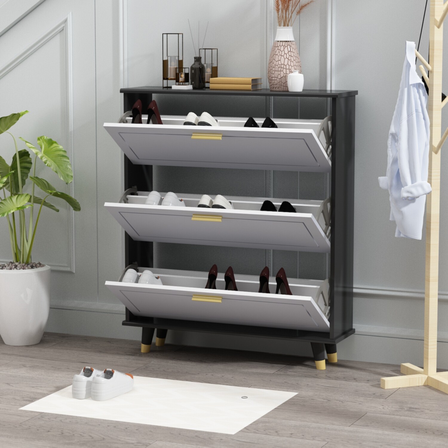 24-Pair Shoe Storage Cabinet with 3 Flip Drawers Grey by Kerrogee - - 35523720 - Mycitystee