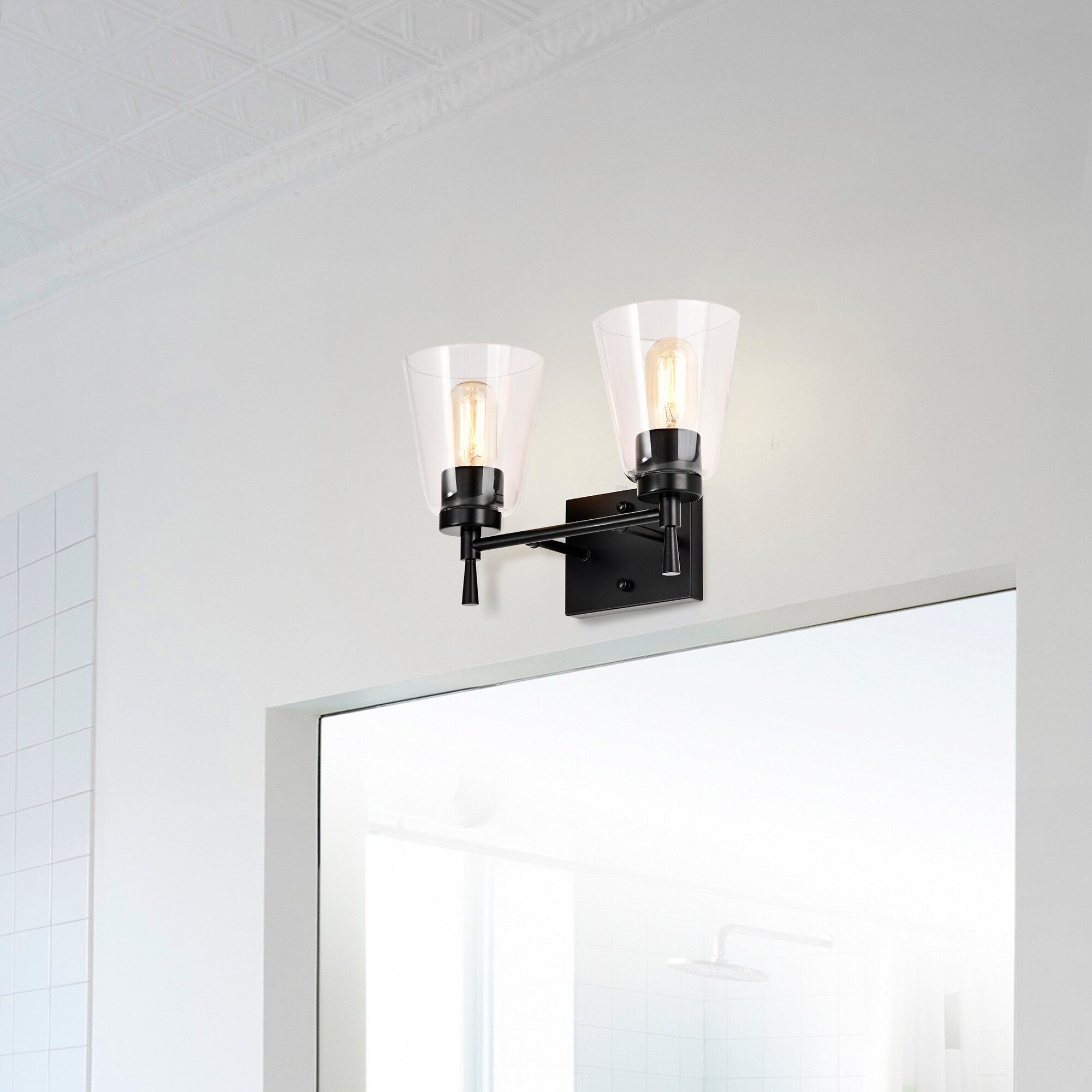 Matte Black 2-Light Modern Vanity Light with Clear Cone Glass Shades - Mycitystee
