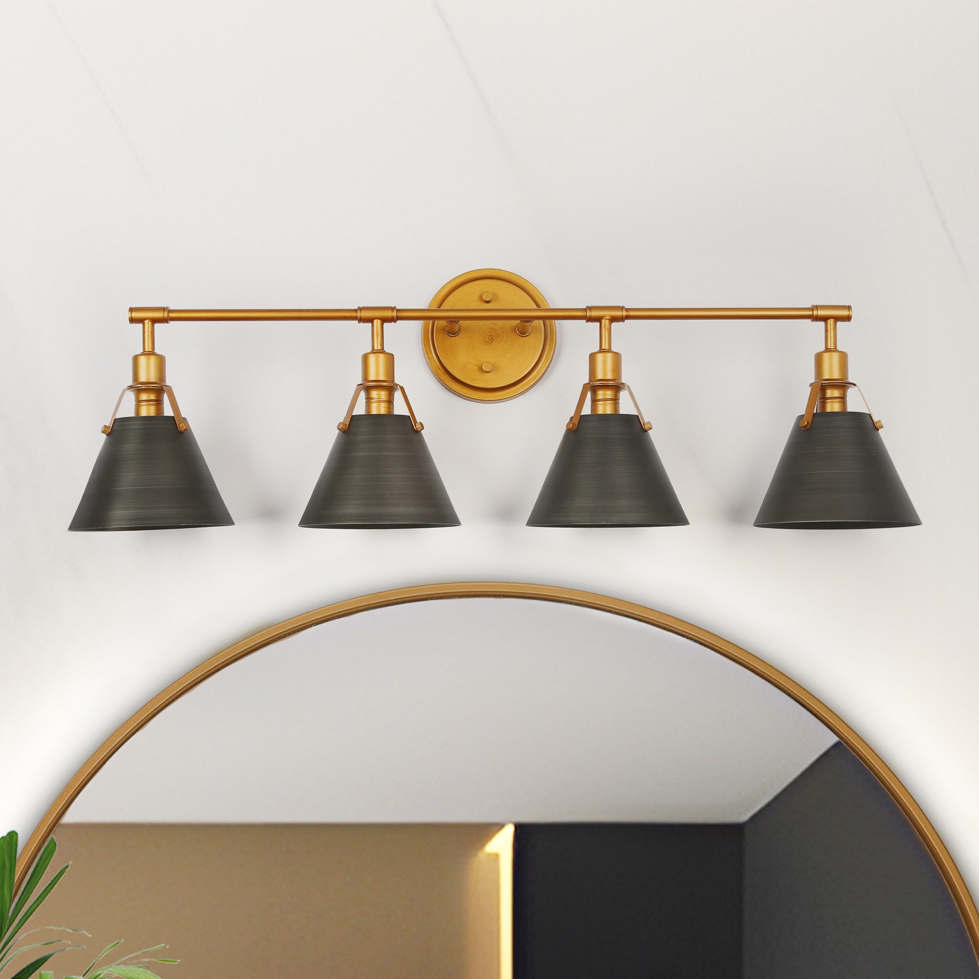 Coney Modern 4-Light Bathroom Vanity Light Brushed Gold Silver Shade Wall Sconces - Mycitystee
