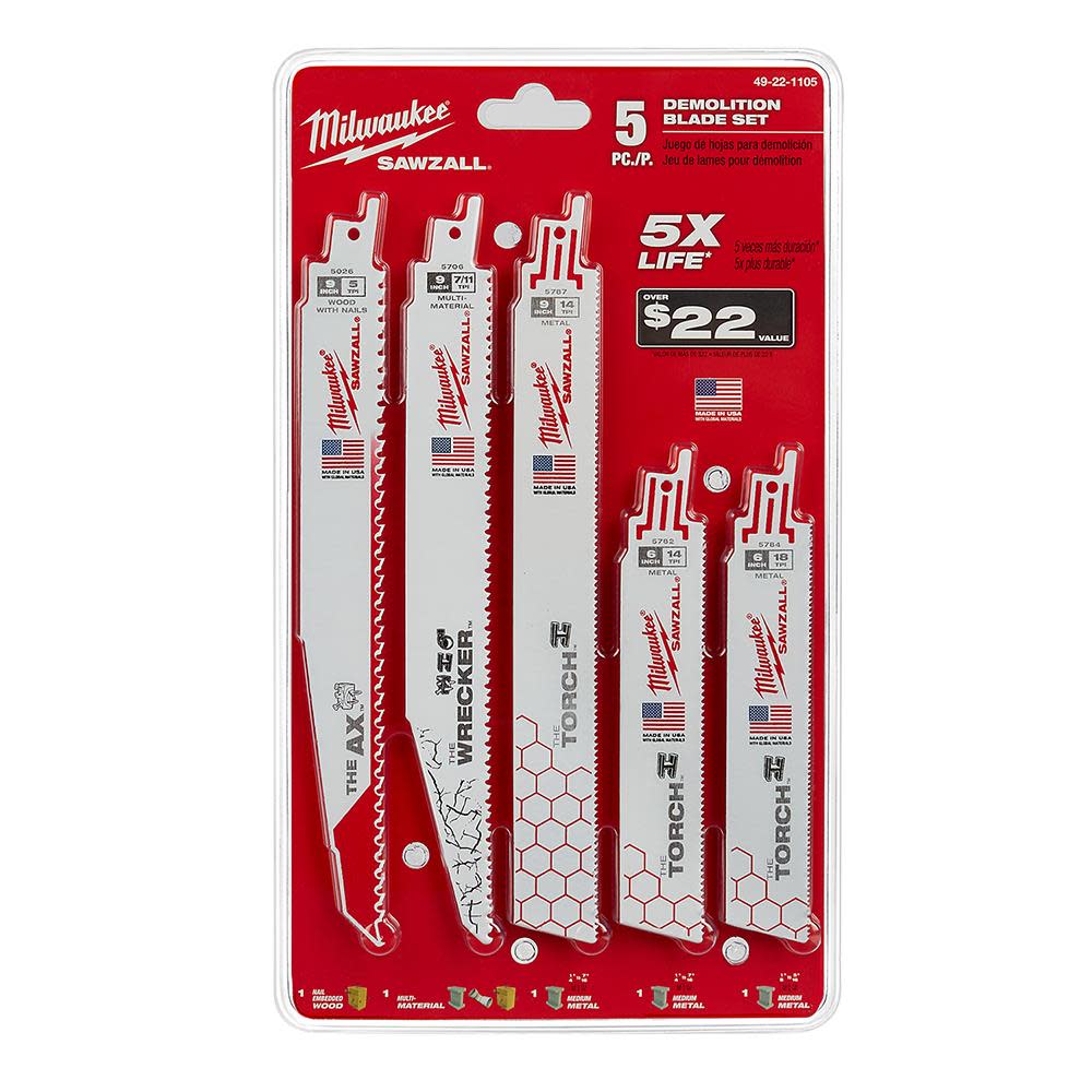 Milwaukee 5-Piece Demolition SAWZALL Blade Set 49-22-1105 from Milwaukee - Mycitystee