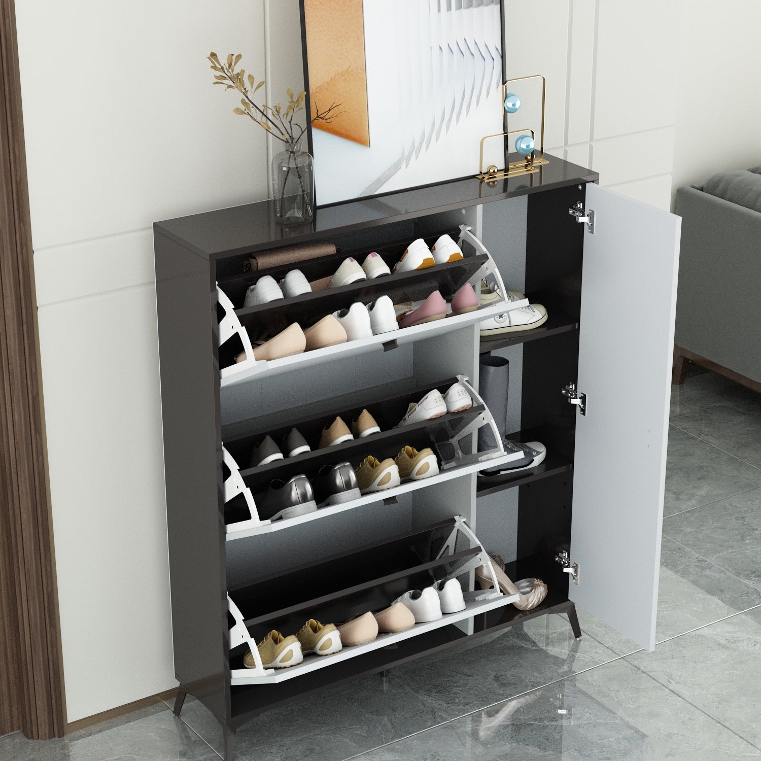 FAMAPY 3 Drawer 1 Cabinet Entryway Shoe Cabinet Wood Shoe Storage - - 36136494 - Mycitystee