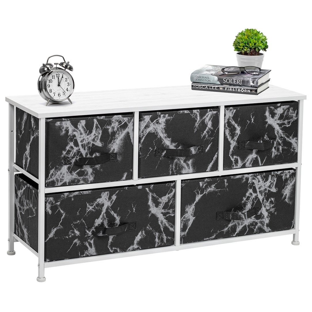 Porch and Den Andrea Black Marble Fabric/ White Wood 5-drawer Dresser - - 30821834 - Mycitystee
