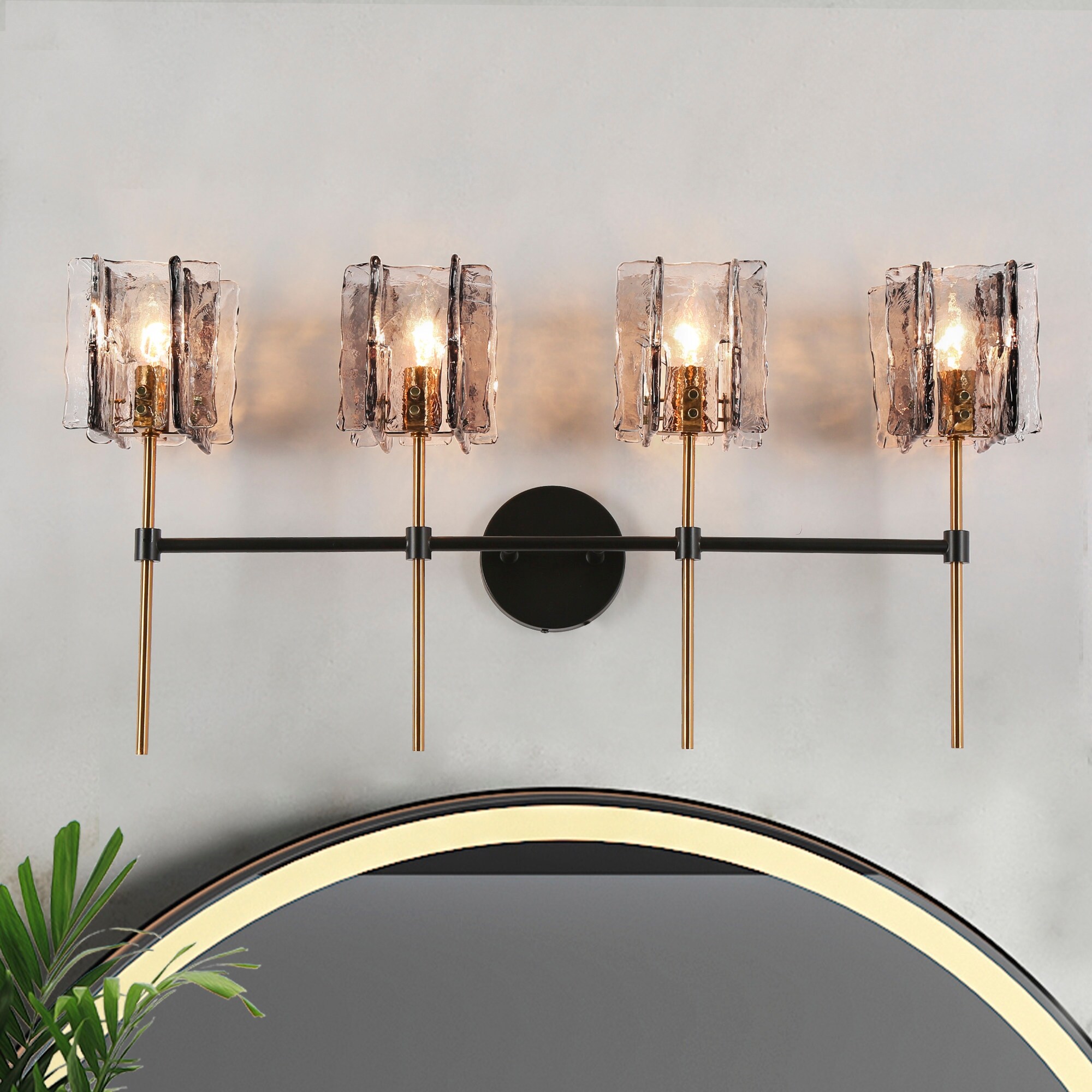 Kasy Modern Gold 4-Light LED Bathroom Vanity Light Textured Glass Wall Sconces - Mycitystee