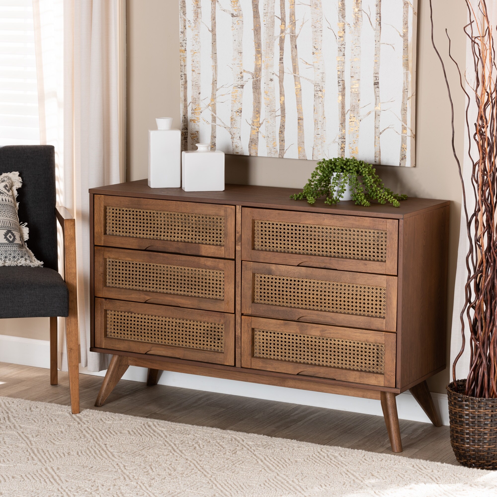 Barrett Mid-Century Modern 6-Drawer Wood Dresser in Walnut Brown Color - - 34338312 - Mycitystee
