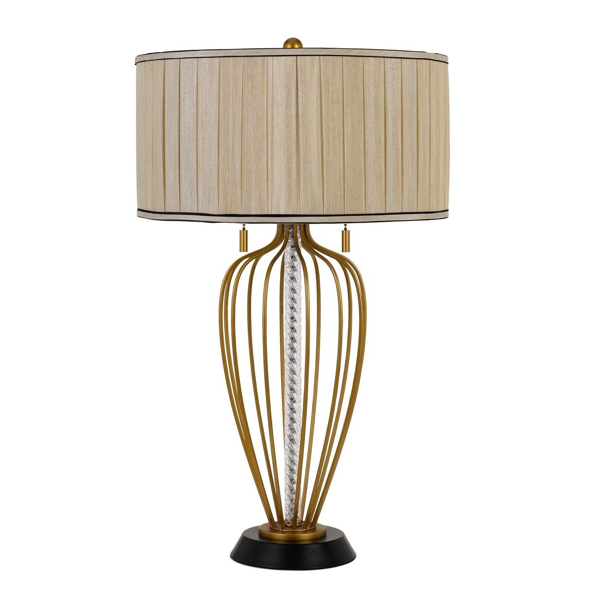 Pleated Drum Shade Table Lamp with Caged Urn Style Base， Black and Gold - 30.5 H x 18 W x 18 L Inches - Mycitystee