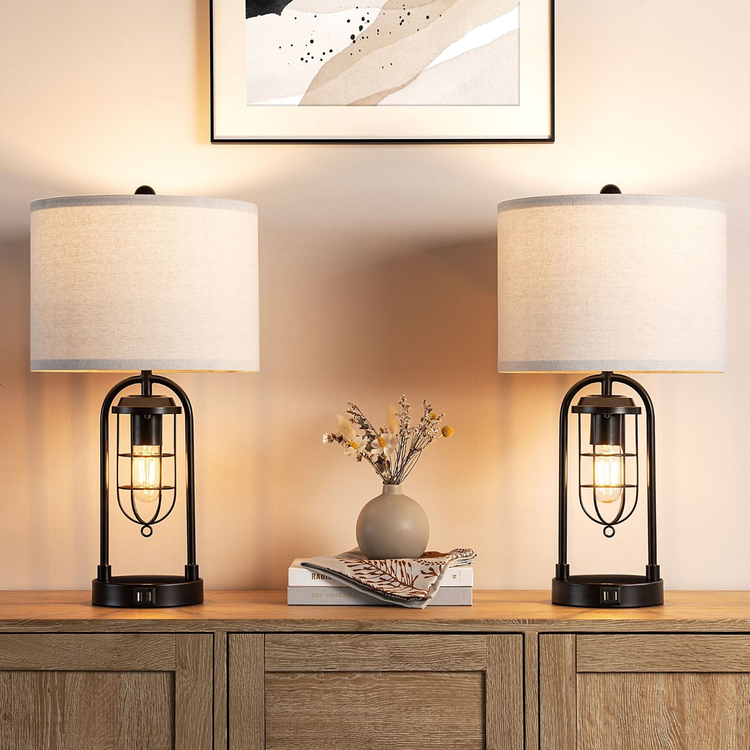 KAWOTI 21.5” Table Lamp Set With Night Light And USB Ports (Bulbs included) - Mycitystee