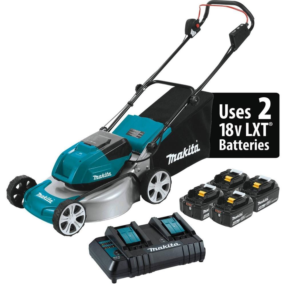 Makita 18 in. 18-Volt X2 (36-Volt) LXT Lithium-Ion Cordless Walk Behind Push Lawn Mower Kit with 4 Batteries (4.0 Ah) XML03CM1 - Mycitystee