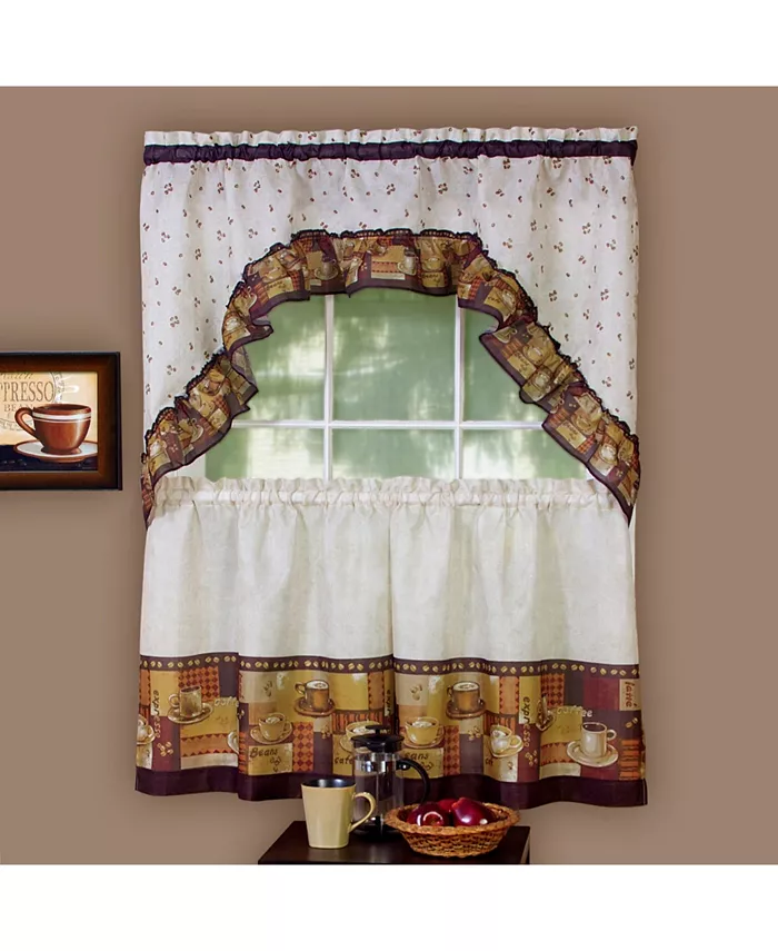 Achim Coffee Printed Tier and Swag Window Curtain Set， 57x24 - Mycitystee