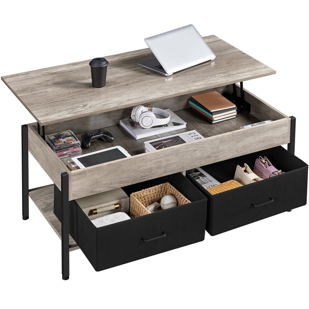 Lift Top Wood Coffee Table with Storage Baskets， Large， Rustic Gray - Mycitystee