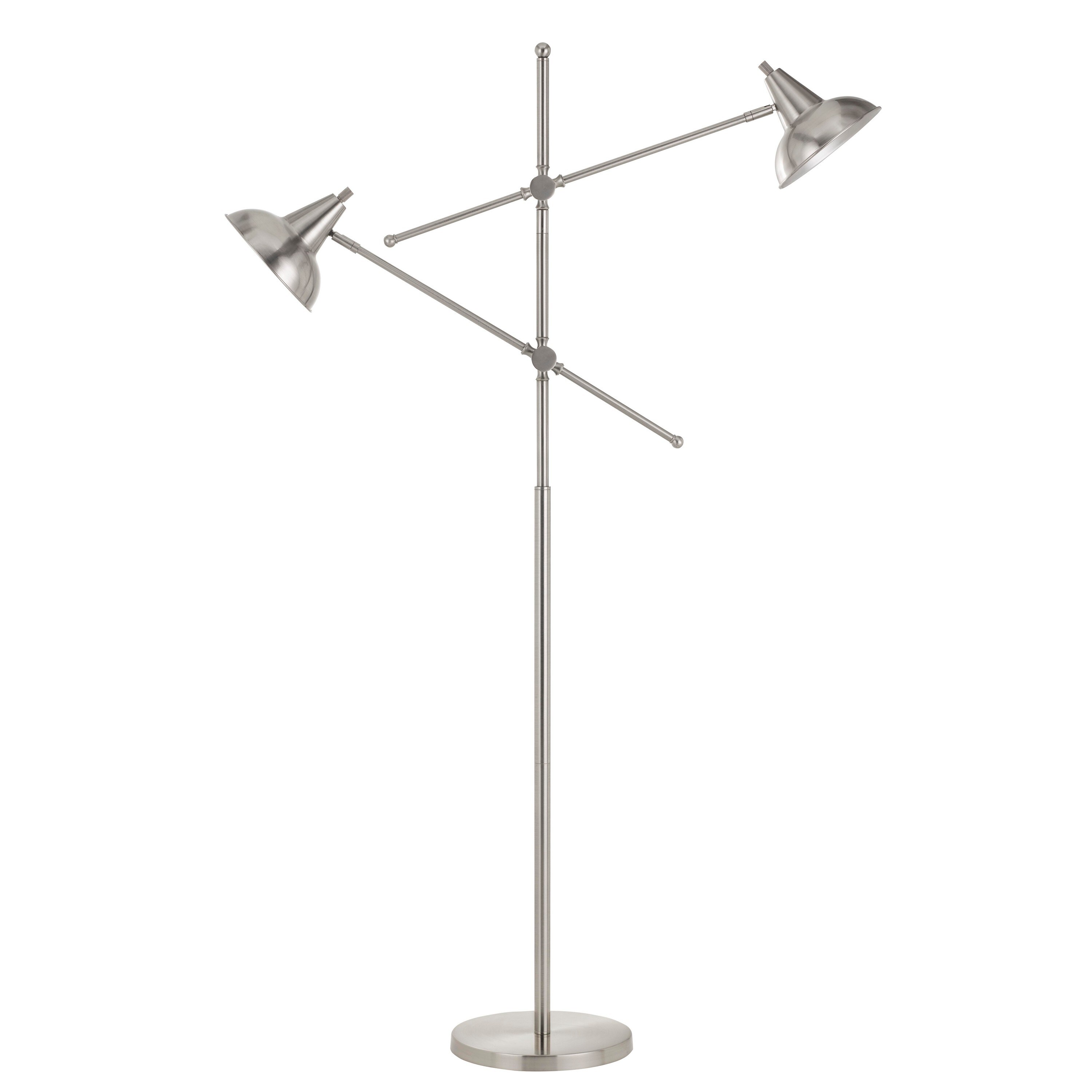 Tubular Metal Body Floor Lamp with 2 Adjustable Arms， Silver - Mycitystee