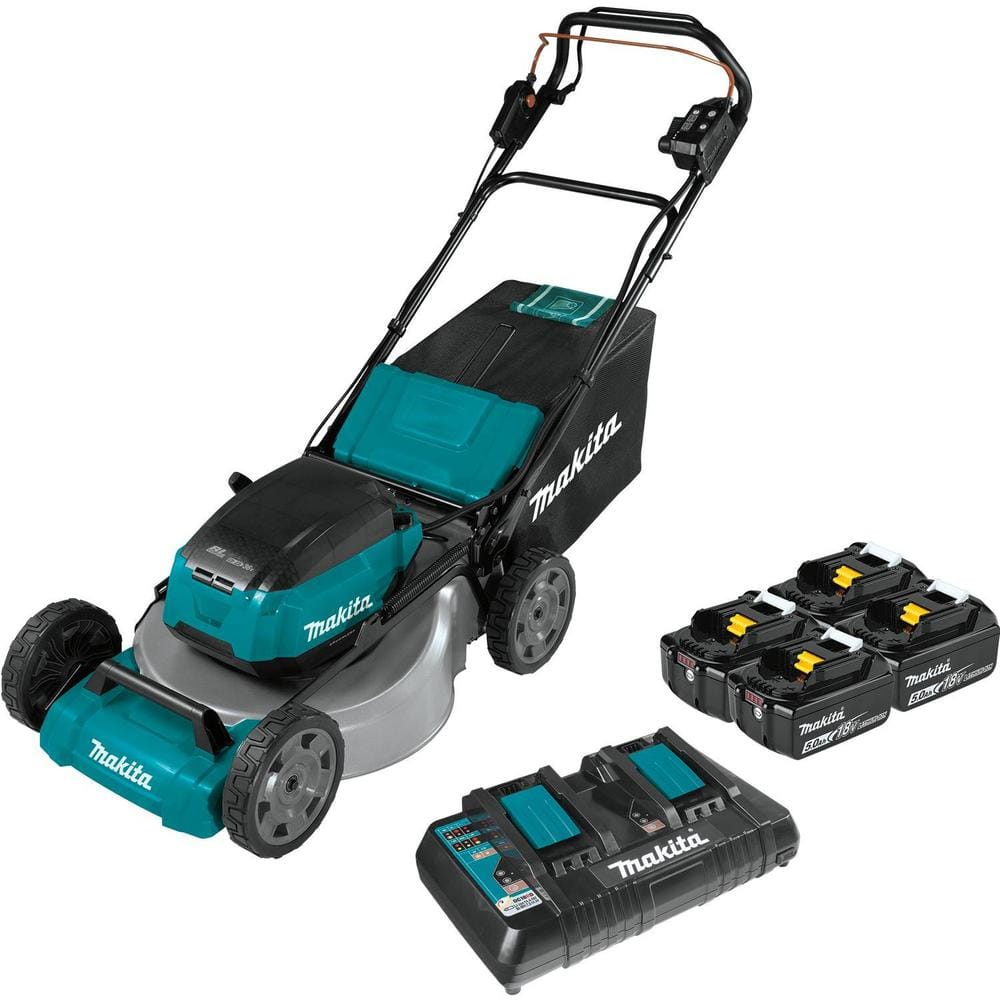 Makita 21 in. 18-Volt X2 (36-Volt) LXT Lithium-Ion Cordless Walk Behind Self Propelled Lawn Mower Kit with 4 Batteries (5.0 Ah) XML08PT1 - Mycitystee
