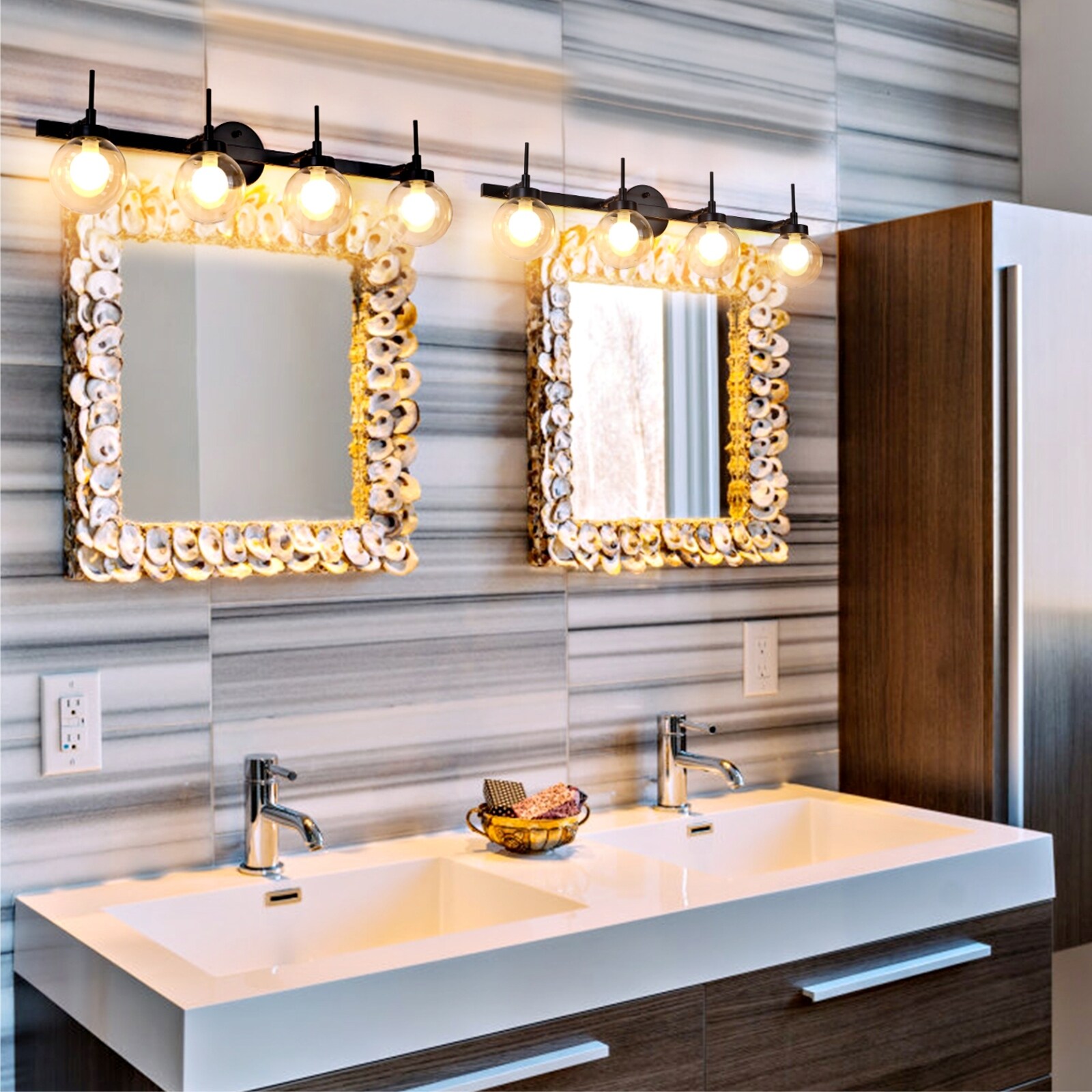 4-Light Bathroom Vanity Wall Light - Black - N/A - Mycitystee
