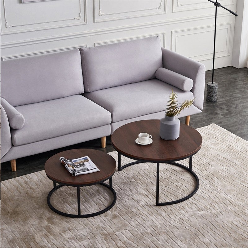Modern Nesting coffee table， metal frame with walnut top - Mycitystee