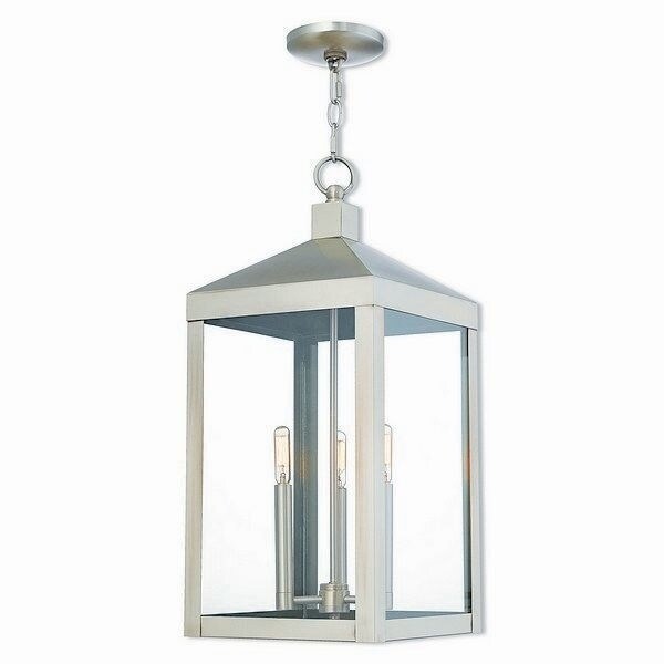 Livex Lighting 20587-91 Nyack 3 light Brushed Nickel Outdoor Pendant Lantern - Mycitystee