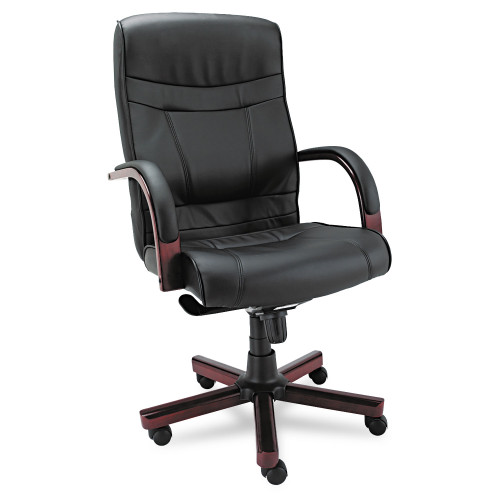 Alera Madaris Series High-Back Knee Tilt Bonded Leather Chair，Wood Trim， Supports Up to 275 lb， Black Seat/Back，Mahogany Base (MA41LS10M) - Mycitystee