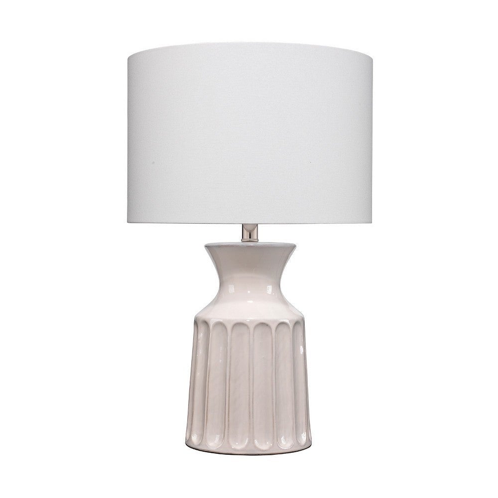 Table Lamp with Ceramic Riged Urn Base and Drum Base - White - 15 L x 15 W x 24 H Inches - Mycitystee