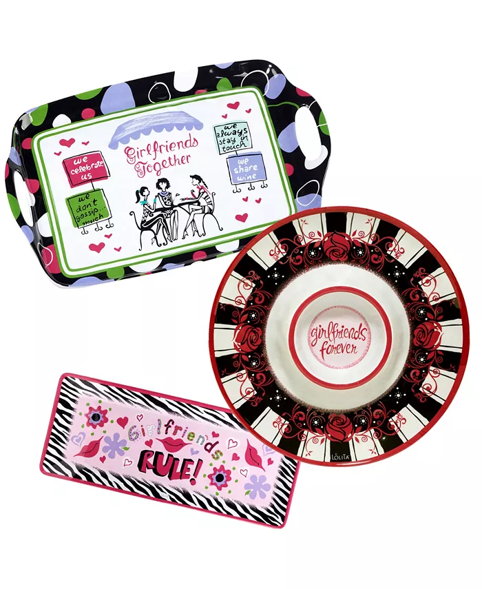 Certified International Lolita Girlfriends Together 3-PC Melamine Serving Set - Mycitystee