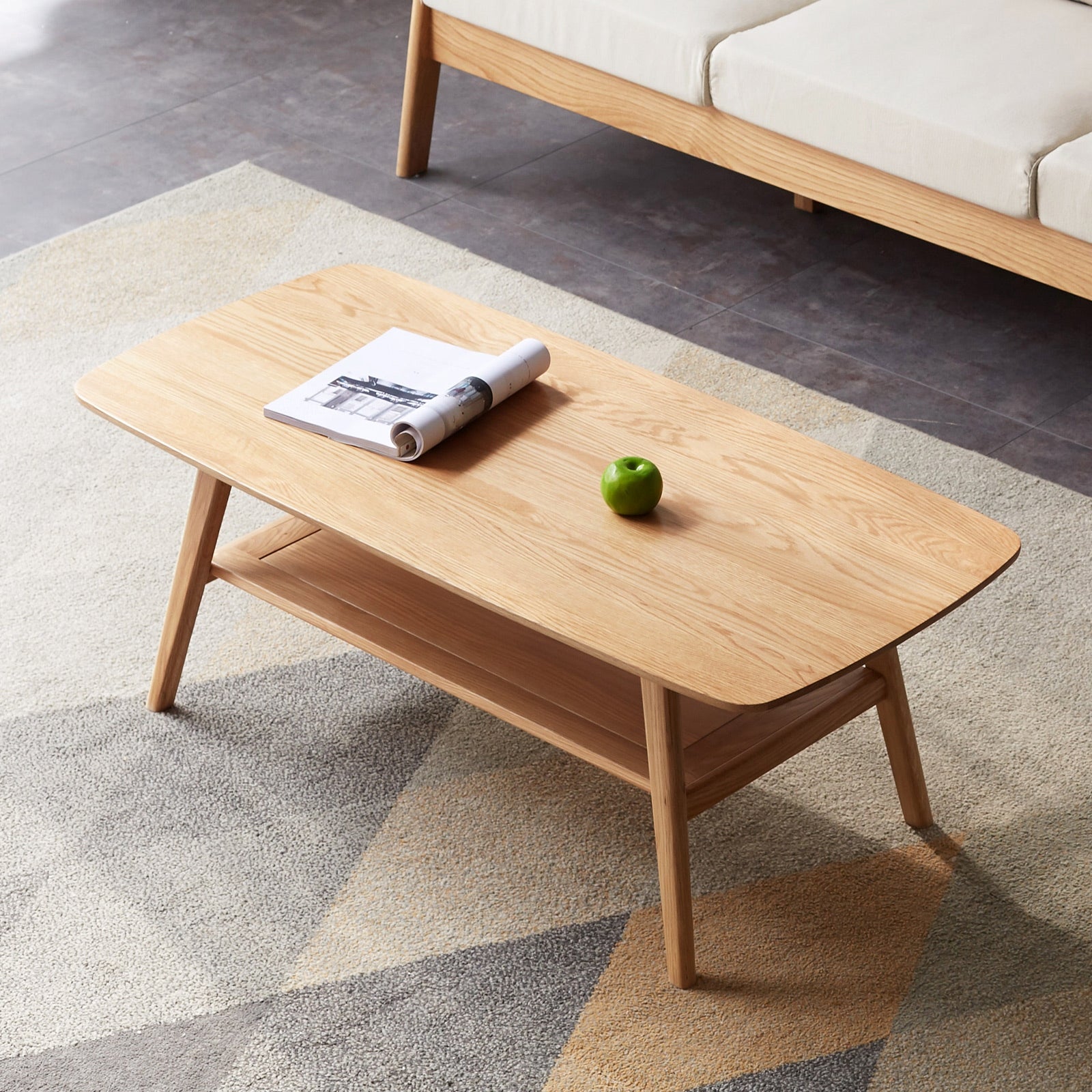 Solid Wood Center Low Table with Storage Shelf - Mycitystee