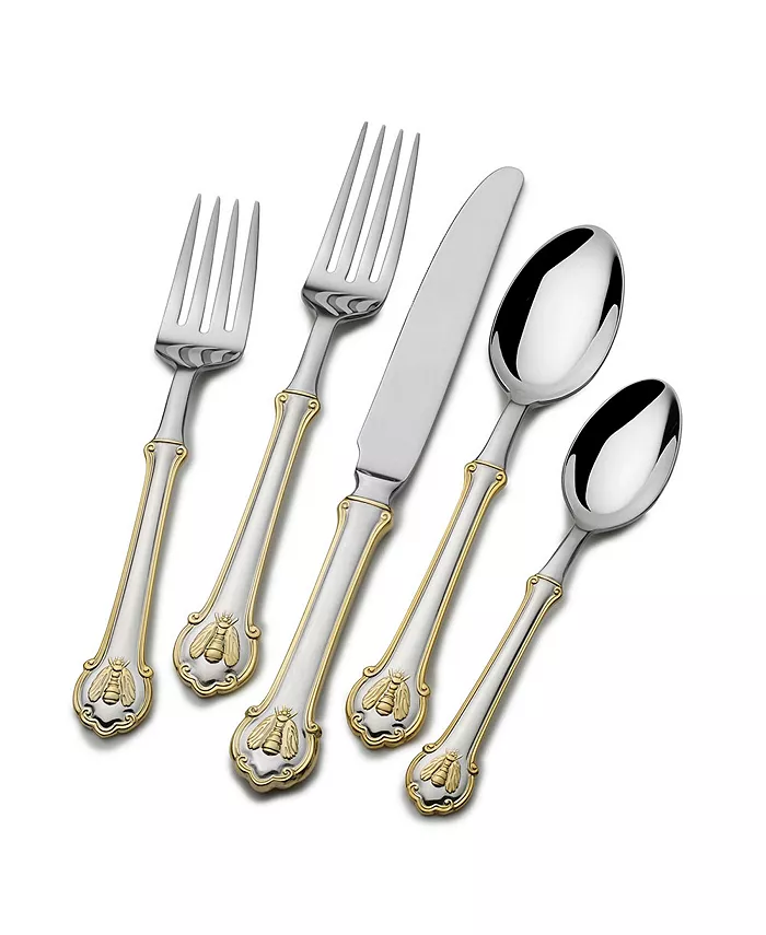 Mikasa Wallace Napoleon Bee Gold Accent 45 Piece Flatware Set， Service for 8 - Mycitystee