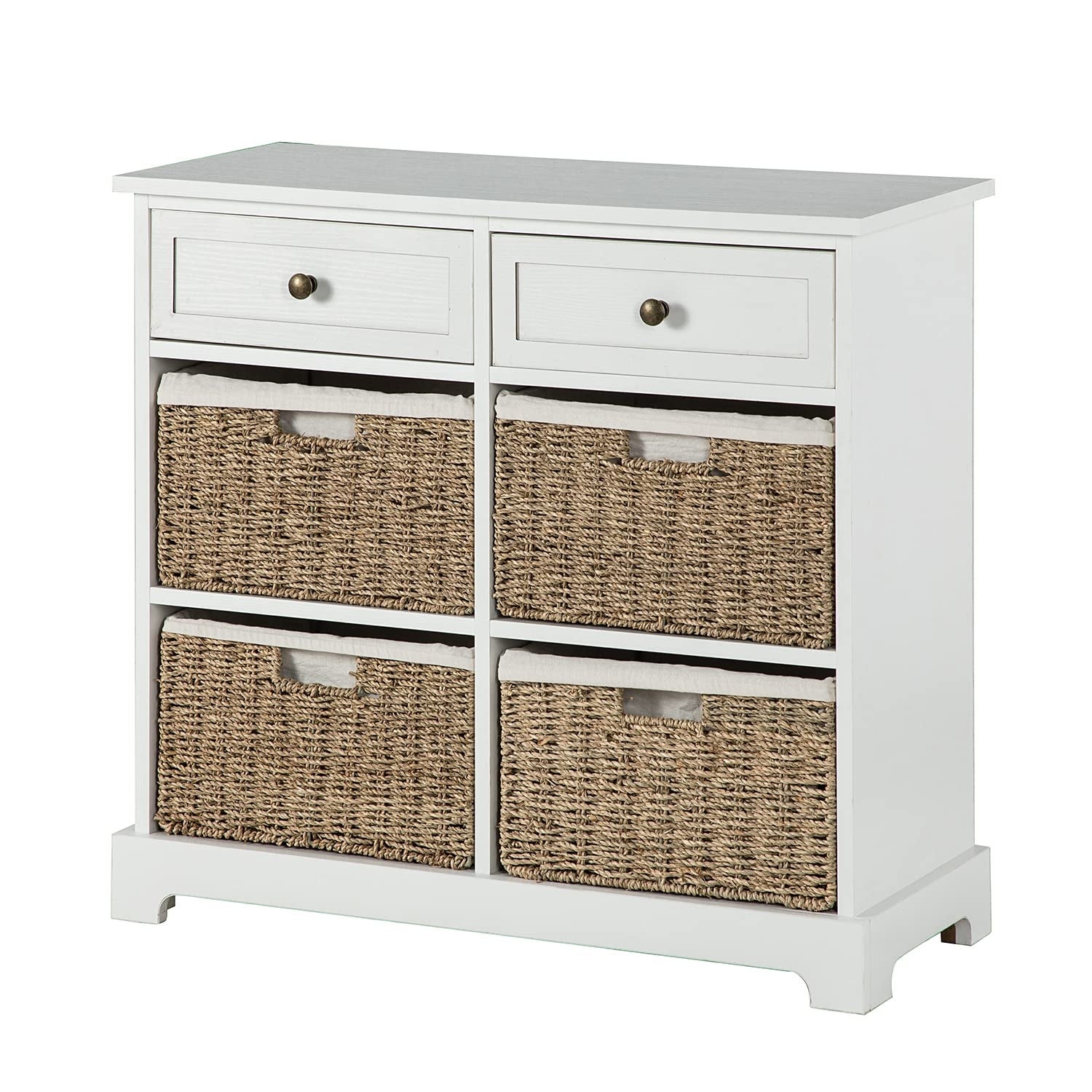 Storage Cabinet Retro Storage Unit for Living Room，2 Drawers and 4 Removable Woven Baskets，6-Drawer Accent Chest Console - - 37668604 - Mycitystee