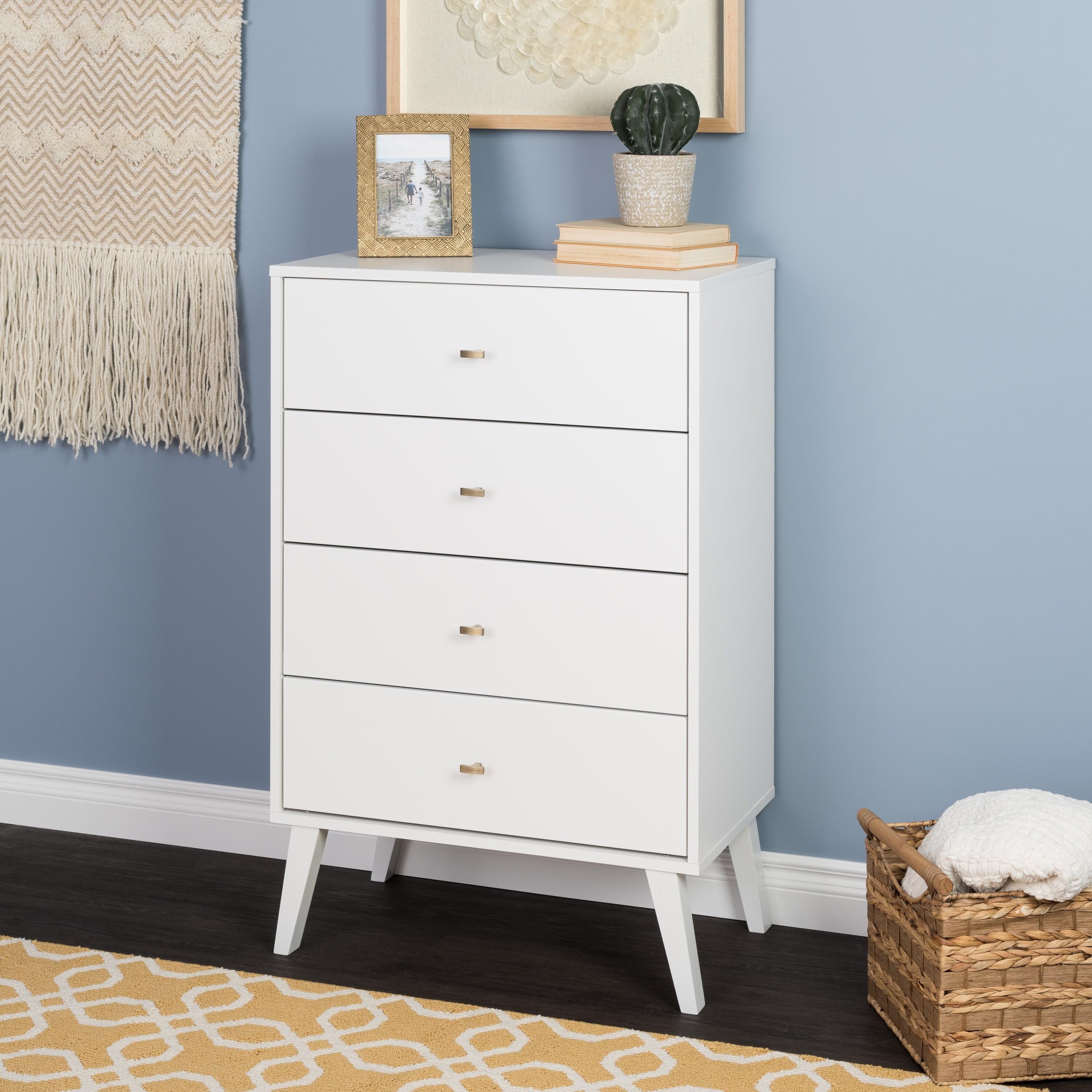 Milo Mid Century Modern 4-Drawer Vertical Chest， White - - 36139259 - Mycitystee