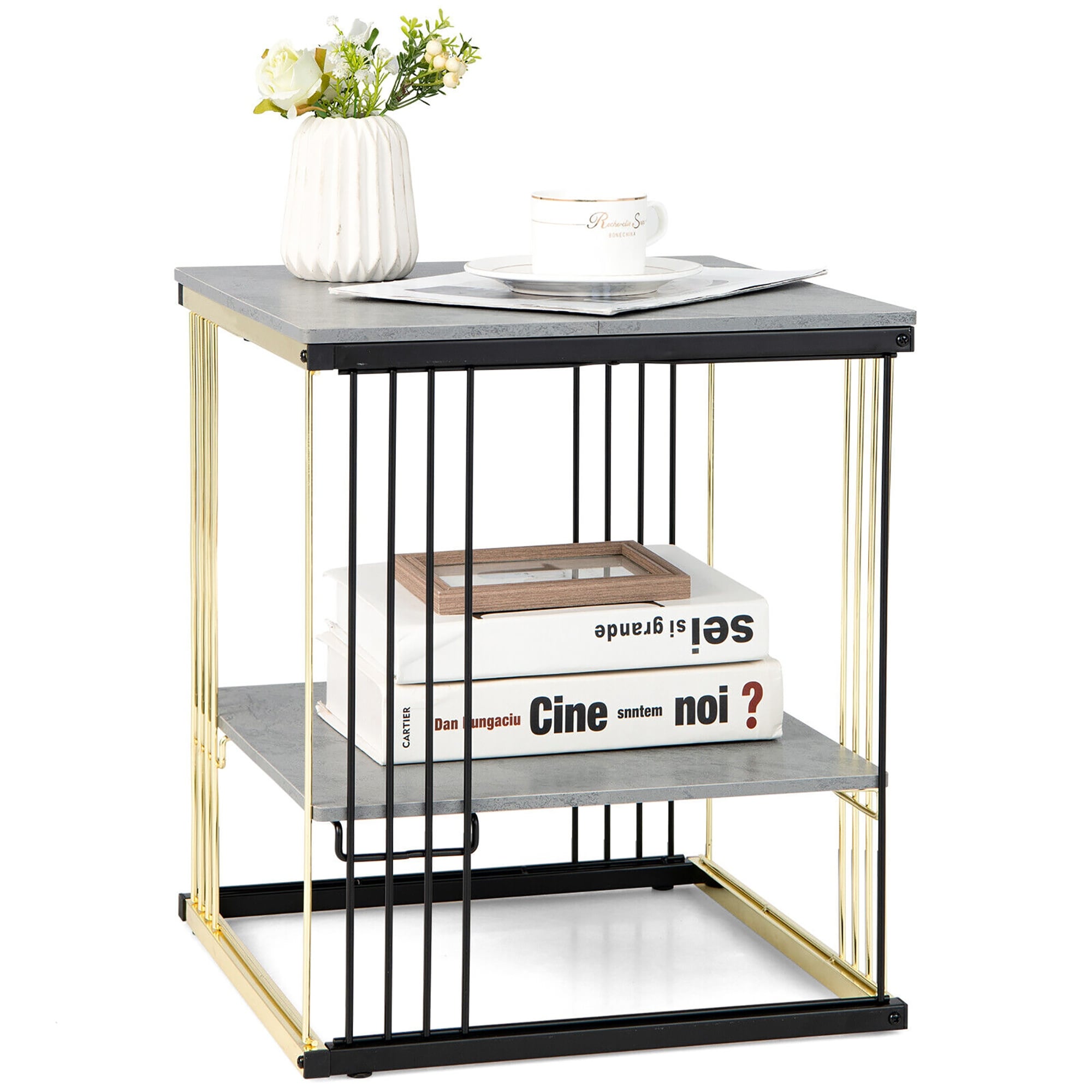 Gymax 2-tier Side End Coffee Table Square Nightstand for Living Room - Mycitystee