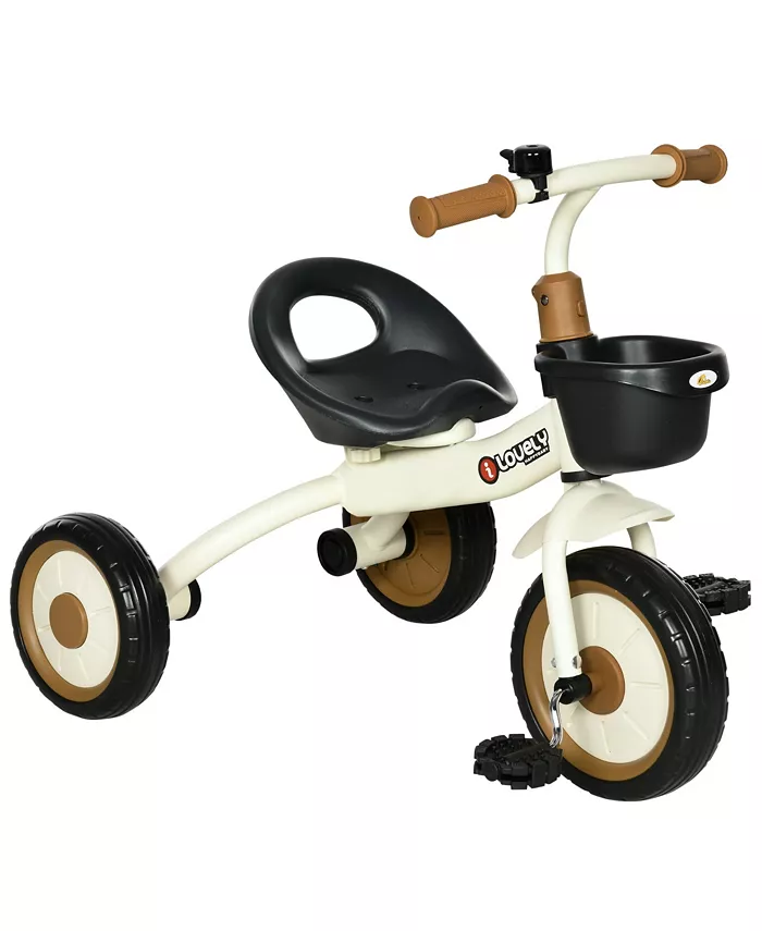Qaba Kids Tricycle for Toddlers Age 2-5 with Adjustable Seat， Toddler Bike for Children with Basket， Bell， Handlebar Grips， White - Mycitystee
