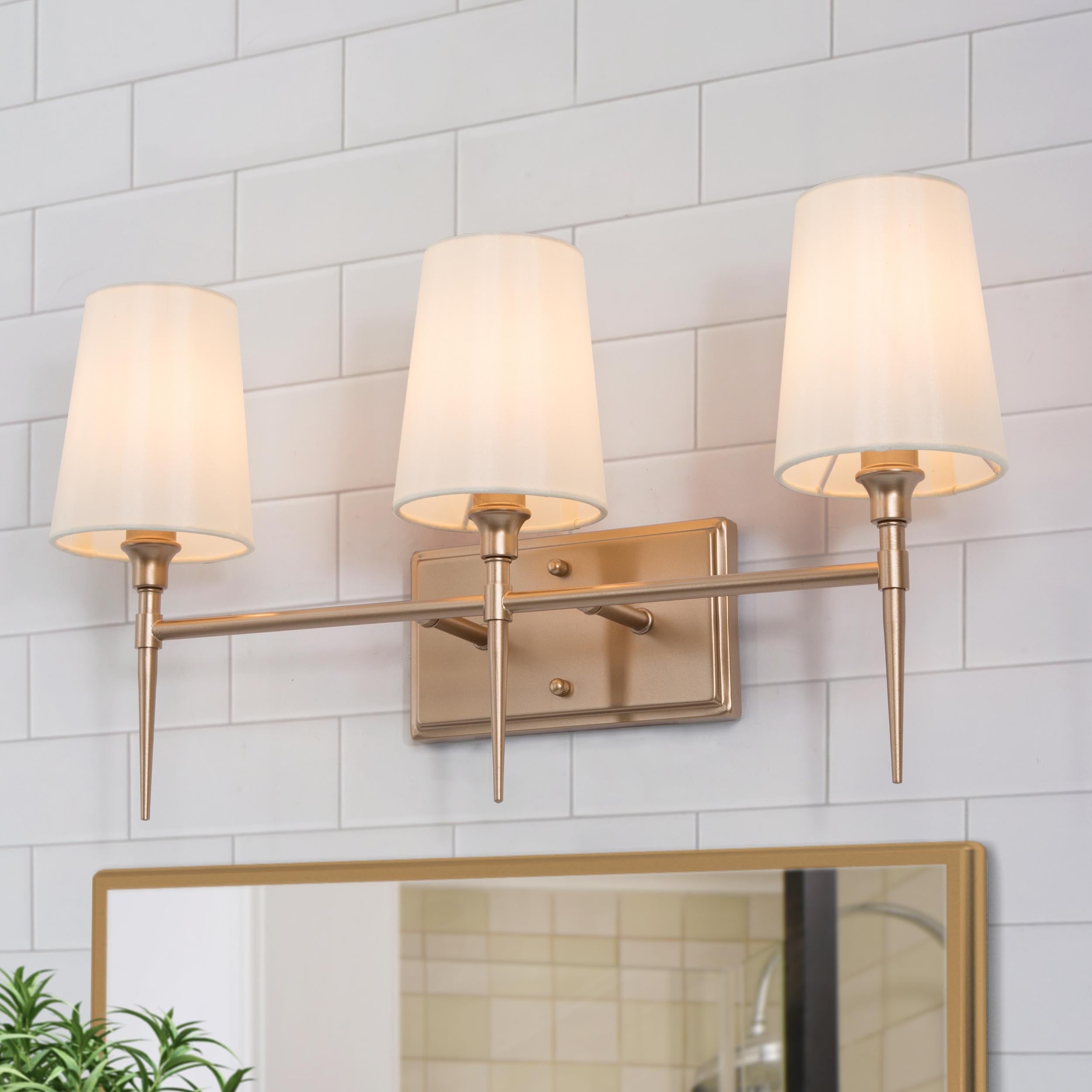 Modern 3-Light Gold Bathroom Vanity Light Fabric Wall Sconce for Powder Room - Mycitystee