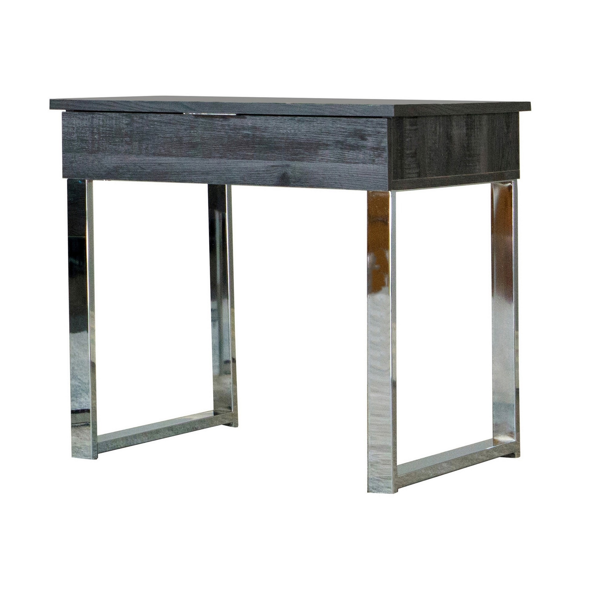 24 Inch Side End Table with Chrome Base and Distressed Gray Rectangular Top - Mycitystee