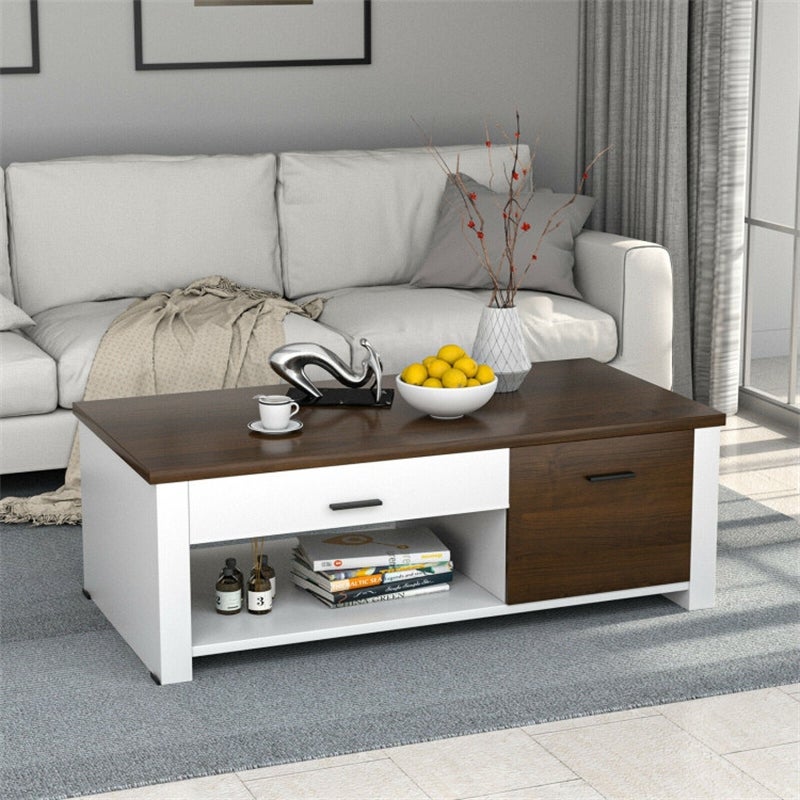 Modern Coffee Table with Front Back Drawers and Compartments - Mycitystee