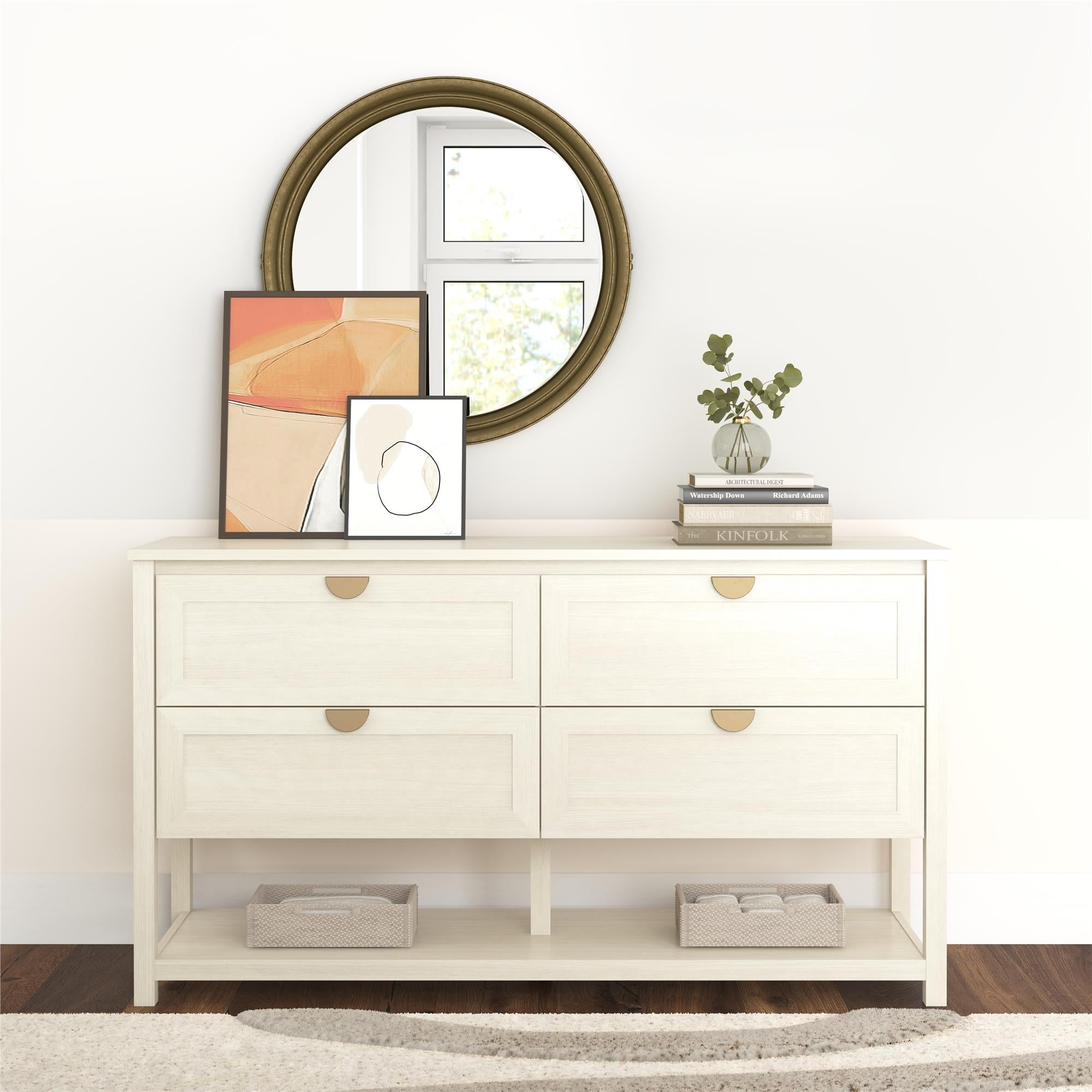 Mr. Kate Primrose Wide 4 Drawer Dresser with Shelf， Ivory Oak - - 37836311 - Mycitystee