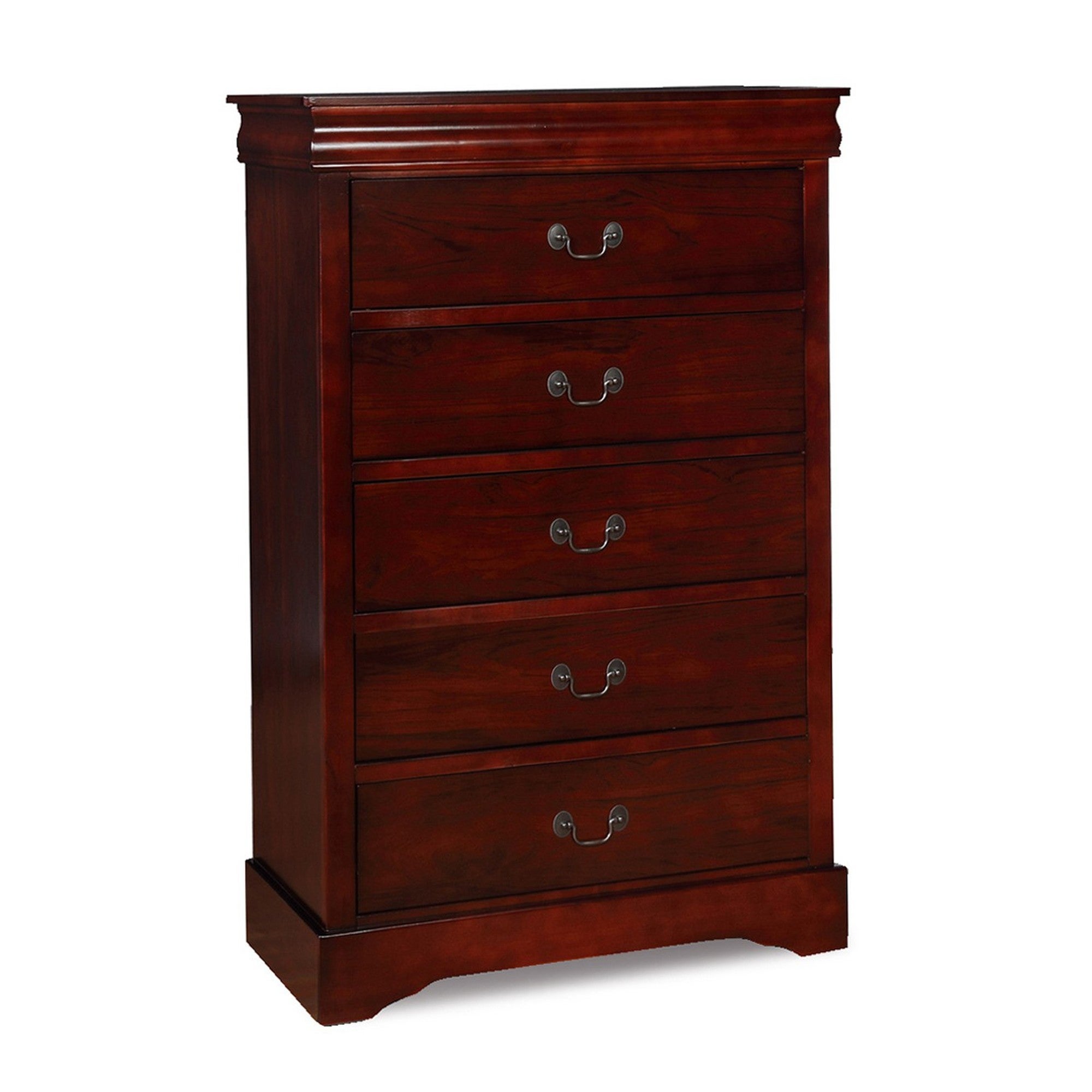 Liam 48 Inch 5 Drawer Wood Tall Dresser Chest， Molded Trim， Cherry Brown - - 36907748 - Mycitystee