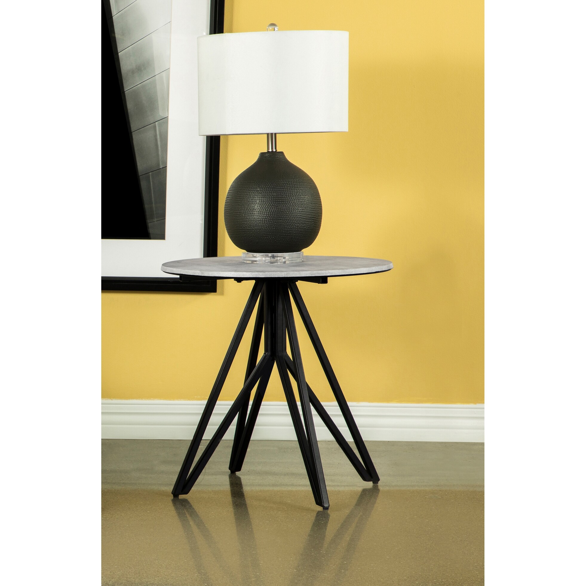 Coaster Furniture Hadi Cement and Gunmetal Round End Table with Hairpin Legs - Mycitystee