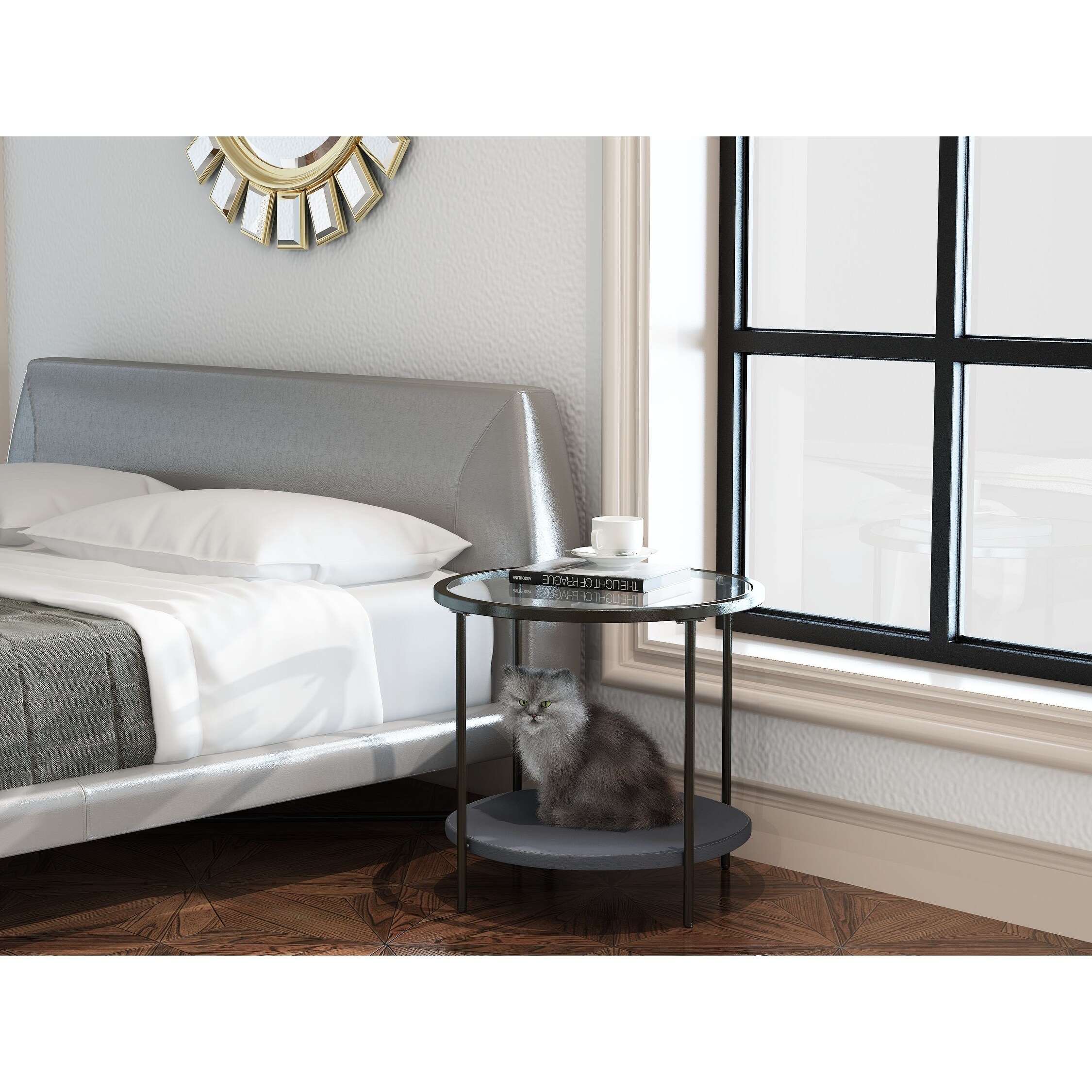21.6 in.Round tempered glass multi-function Coffee table with shelf - Mycitystee